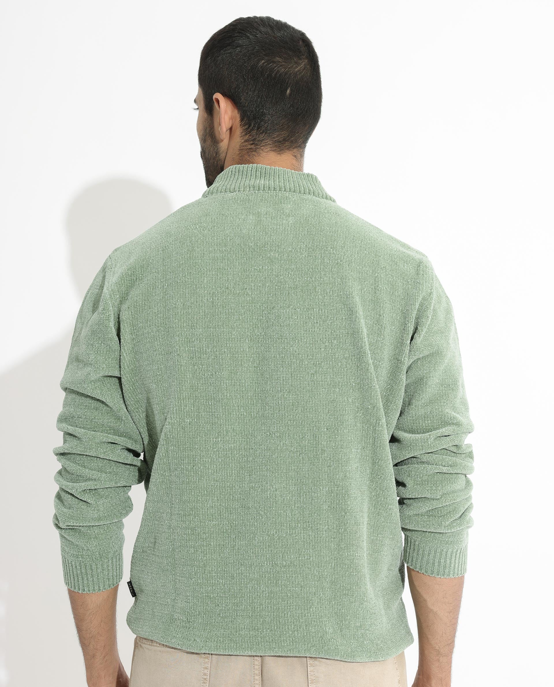 Rare Rabbit Men's Chenee Green Textured Relaxed Fit Full Sleeve High Neck Sweater - Image 8