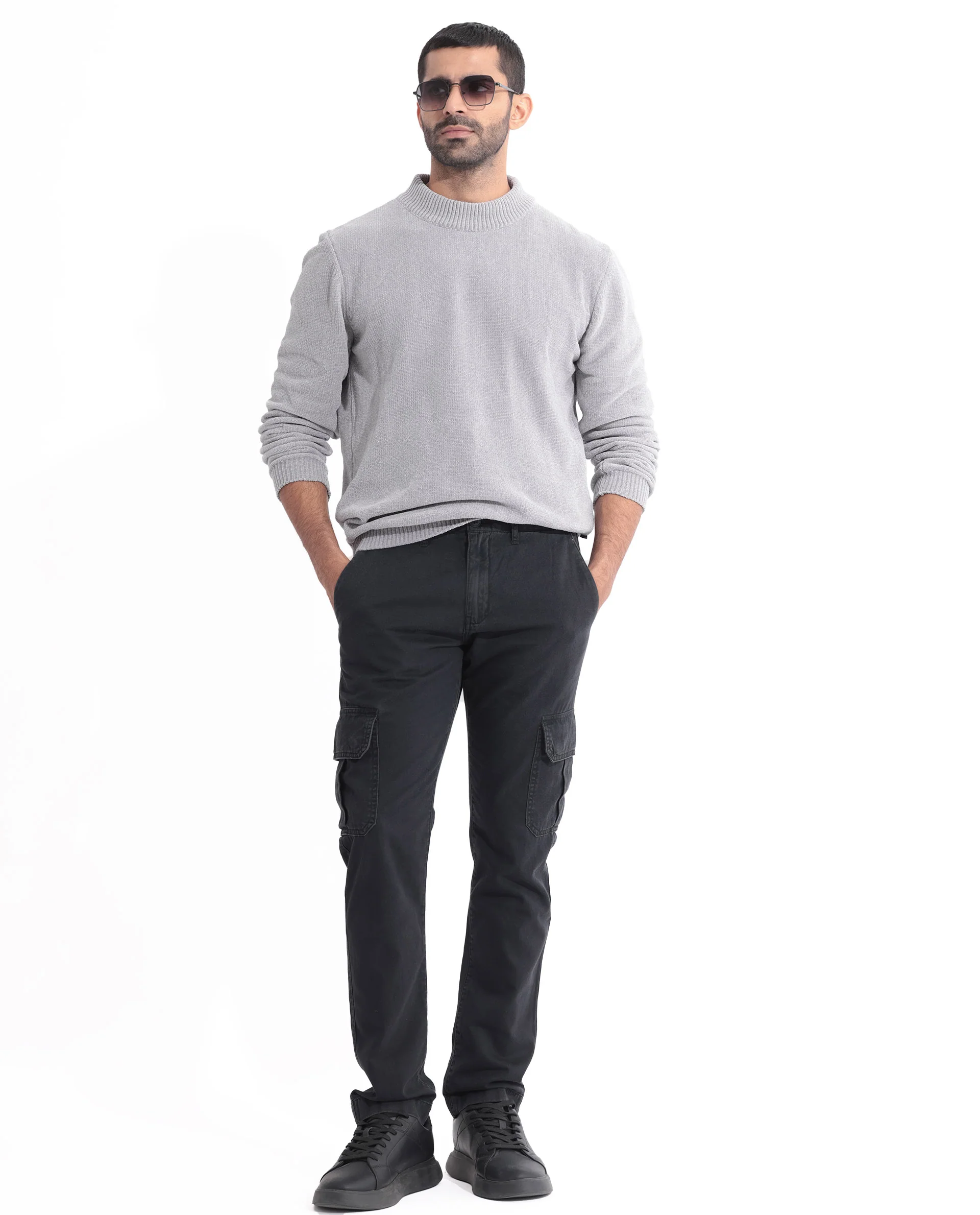 Rare Rabbit Men's Chenee Light Grey Textured Relaxed Fit Full Sleeve High Neck Sweater - Image 2