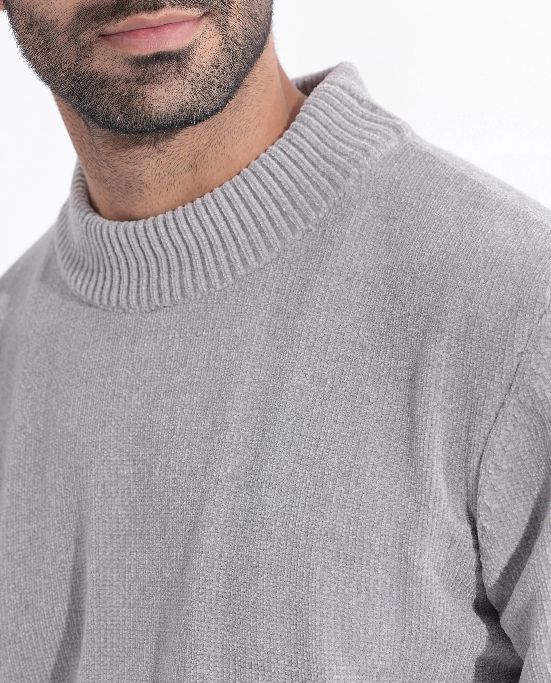 Rare Rabbit Men's Chenee Light Grey Textured Relaxed Fit Full Sleeve High Neck Sweater - Image 3