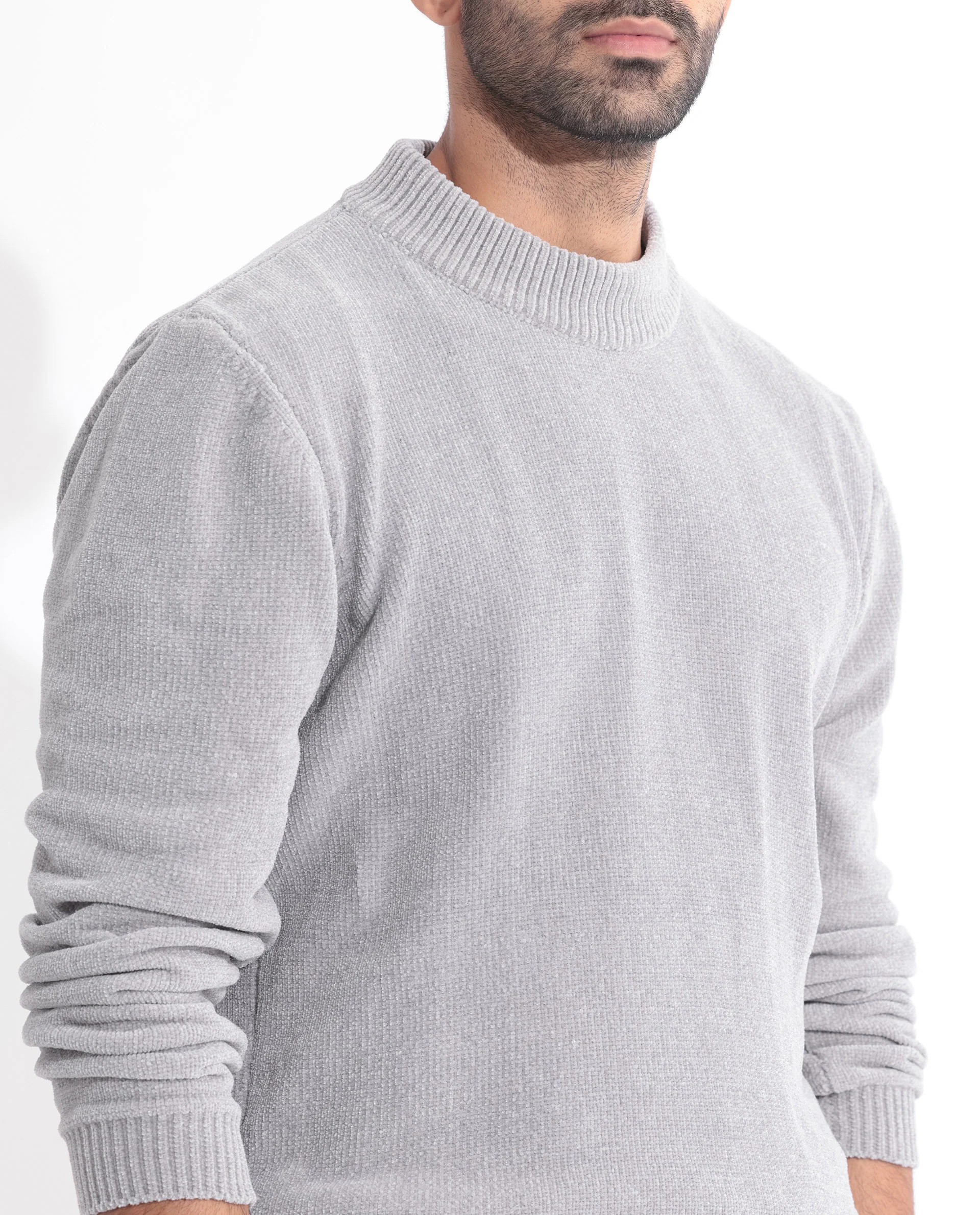 Rare Rabbit Men's Chenee Light Grey Textured Relaxed Fit Full Sleeve High Neck Sweater - Image 6