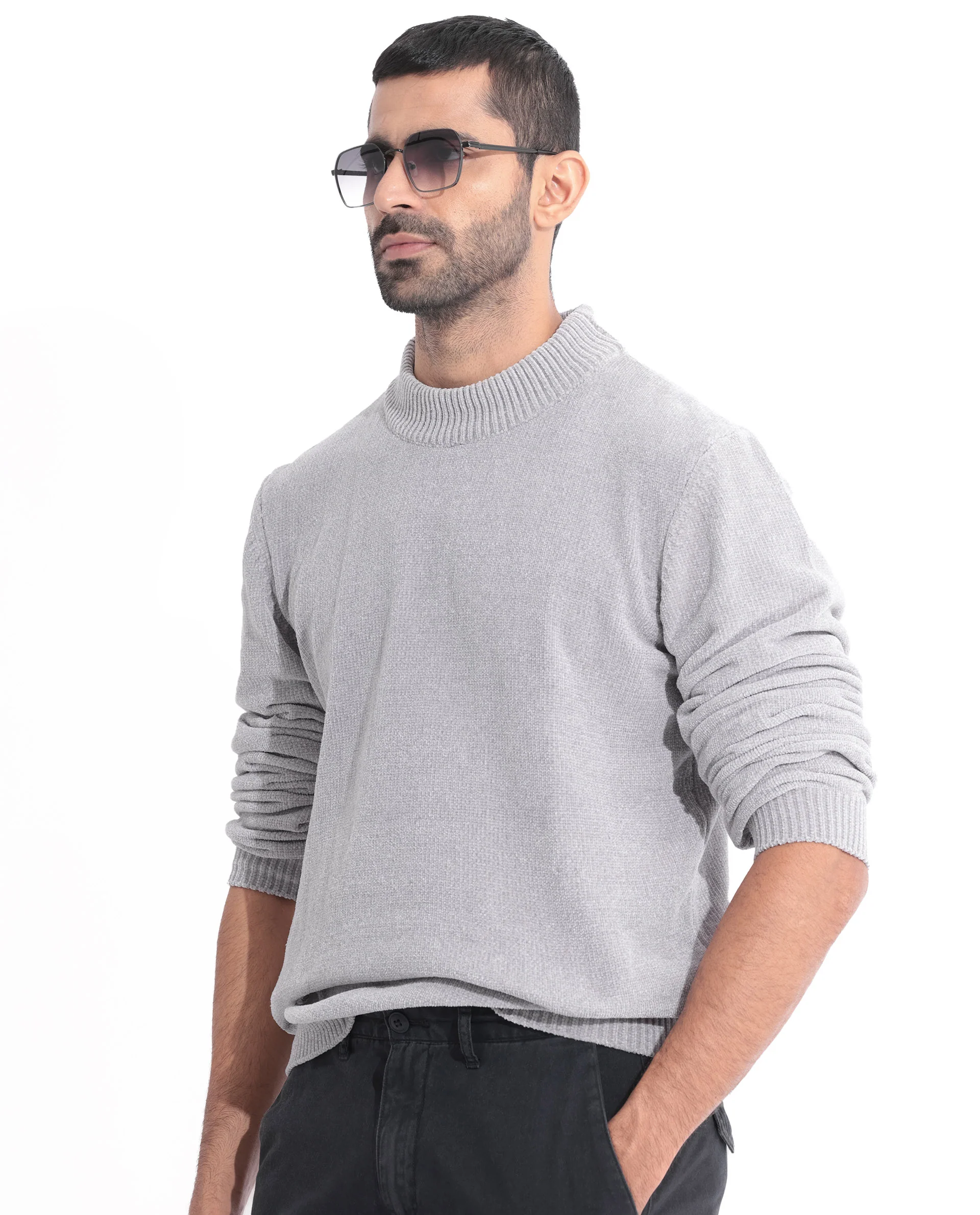 Rare Rabbit Men's Chenee Light Grey Textured Relaxed Fit Full Sleeve High Neck Sweater - Image 7