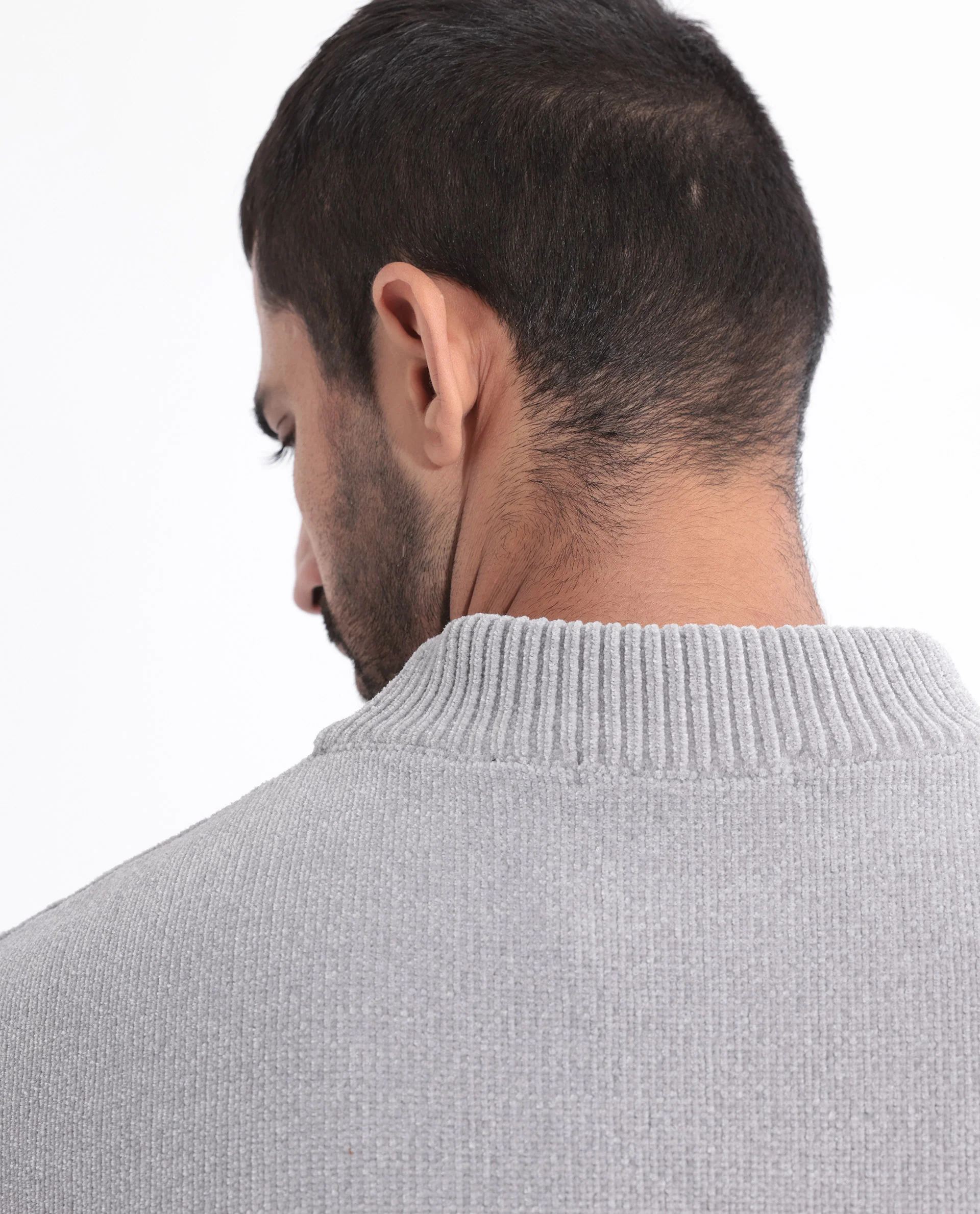 Rare Rabbit Men's Chenee Light Grey Textured Relaxed Fit Full Sleeve High Neck Sweater - Image 8