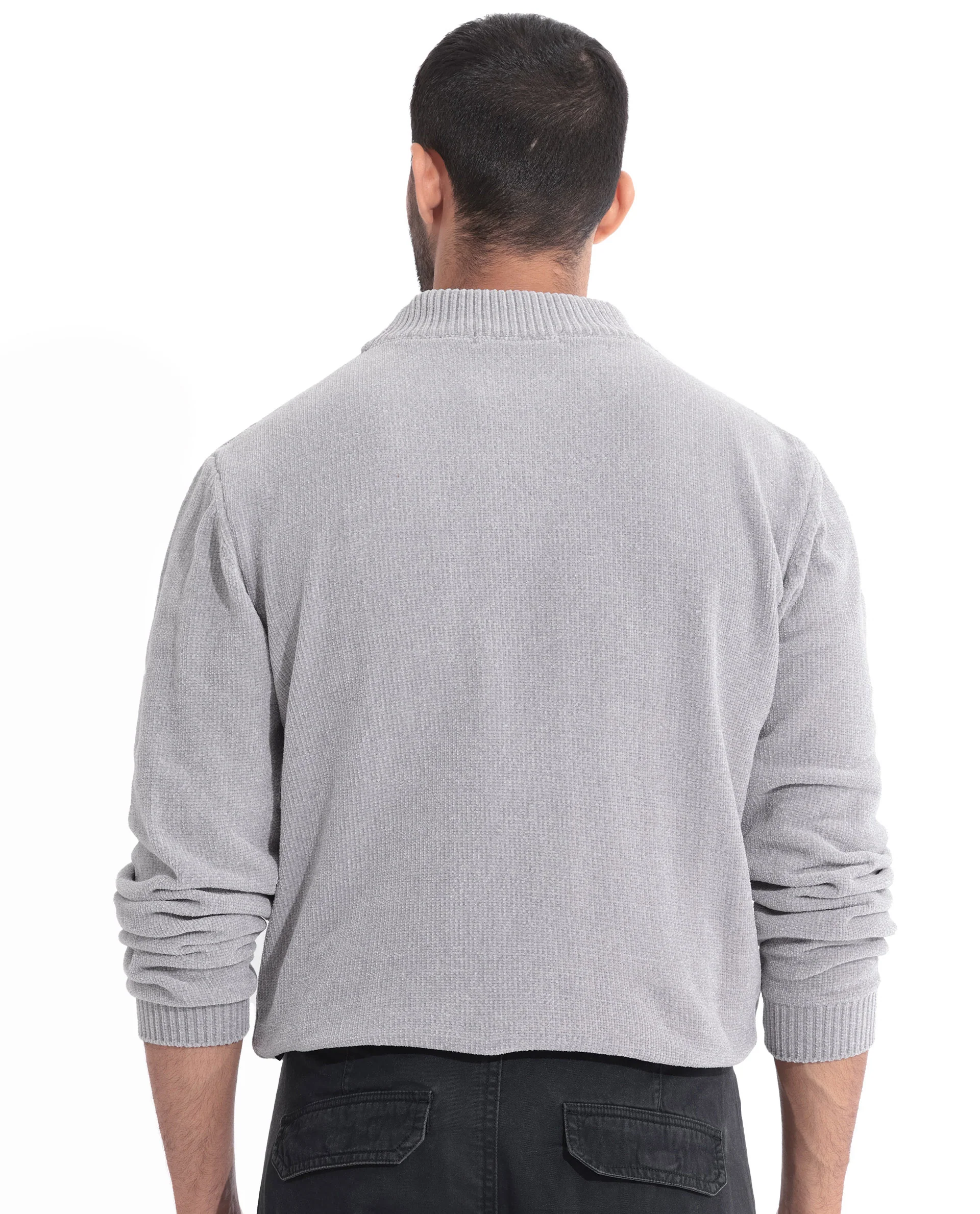 Rare Rabbit Men's Chenee Light Grey Textured Relaxed Fit Full Sleeve High Neck Sweater - Image 9