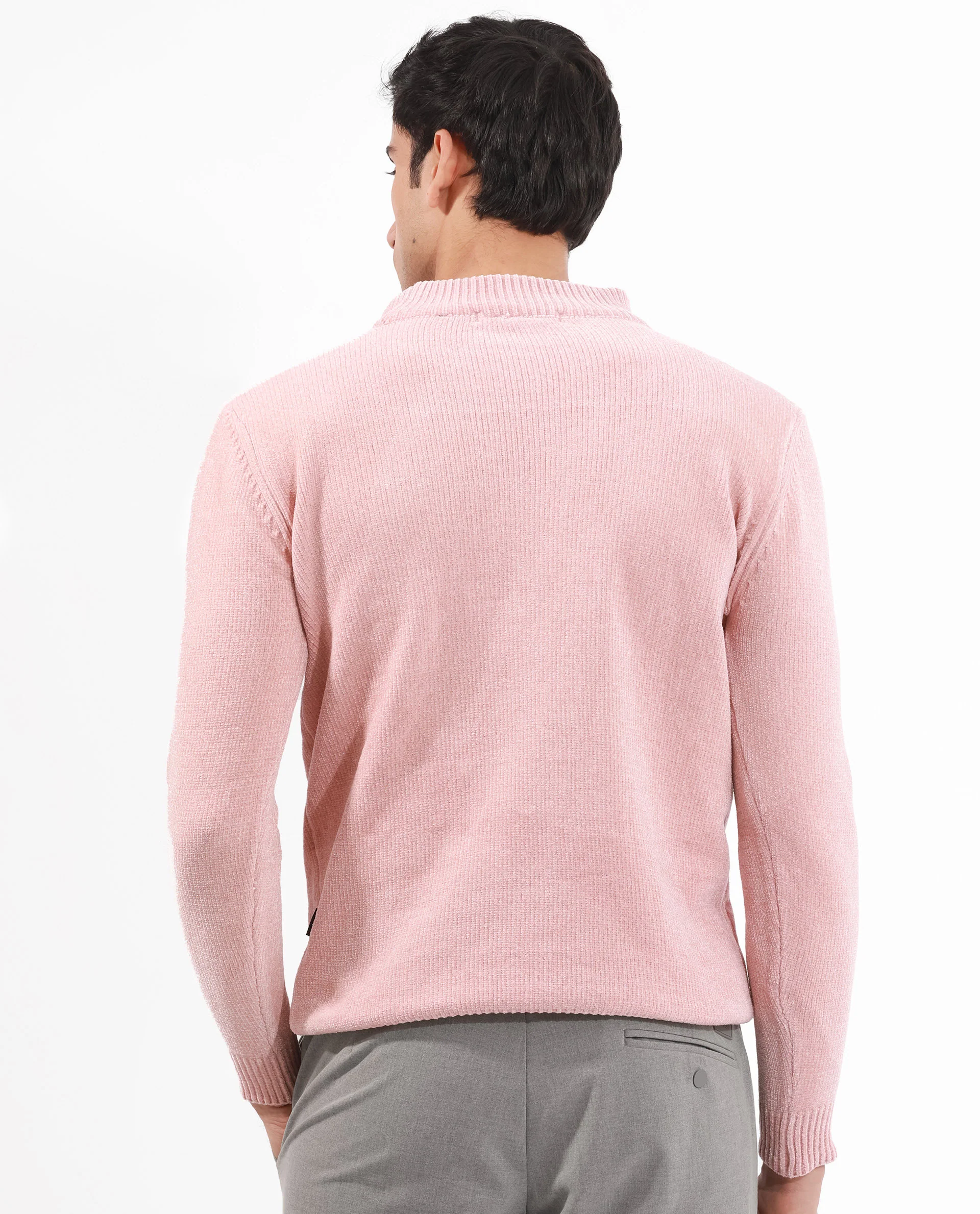 Rare Rabbit Men's Chenee Light Pink Textured Relaxed Fit Full Sleeve High Neck Sweater - Image 10