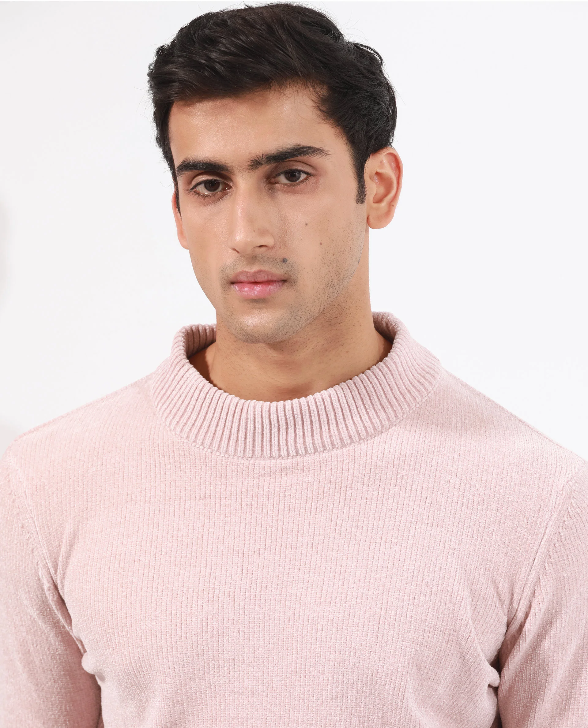 Rare Rabbit Men's Chenee Light Pink Textured Relaxed Fit Full Sleeve High Neck Sweater - Image 2