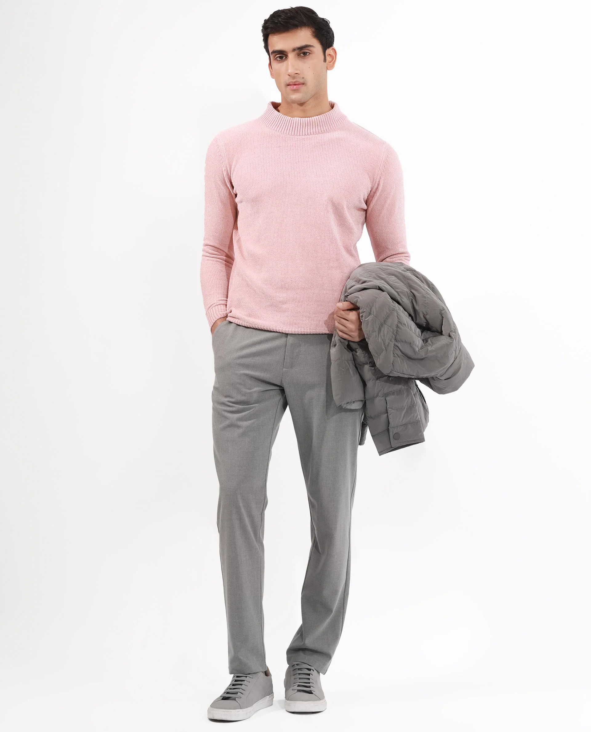 Rare Rabbit Men's Chenee Light Pink Textured Relaxed Fit Full Sleeve High Neck Sweater - Image 3