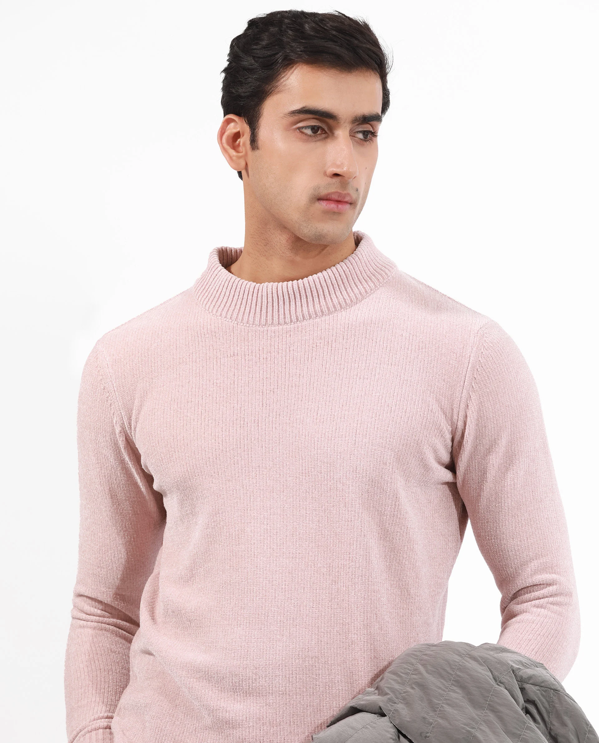 Rare Rabbit Men's Chenee Light Pink Textured Relaxed Fit Full Sleeve High Neck Sweater - Image 5