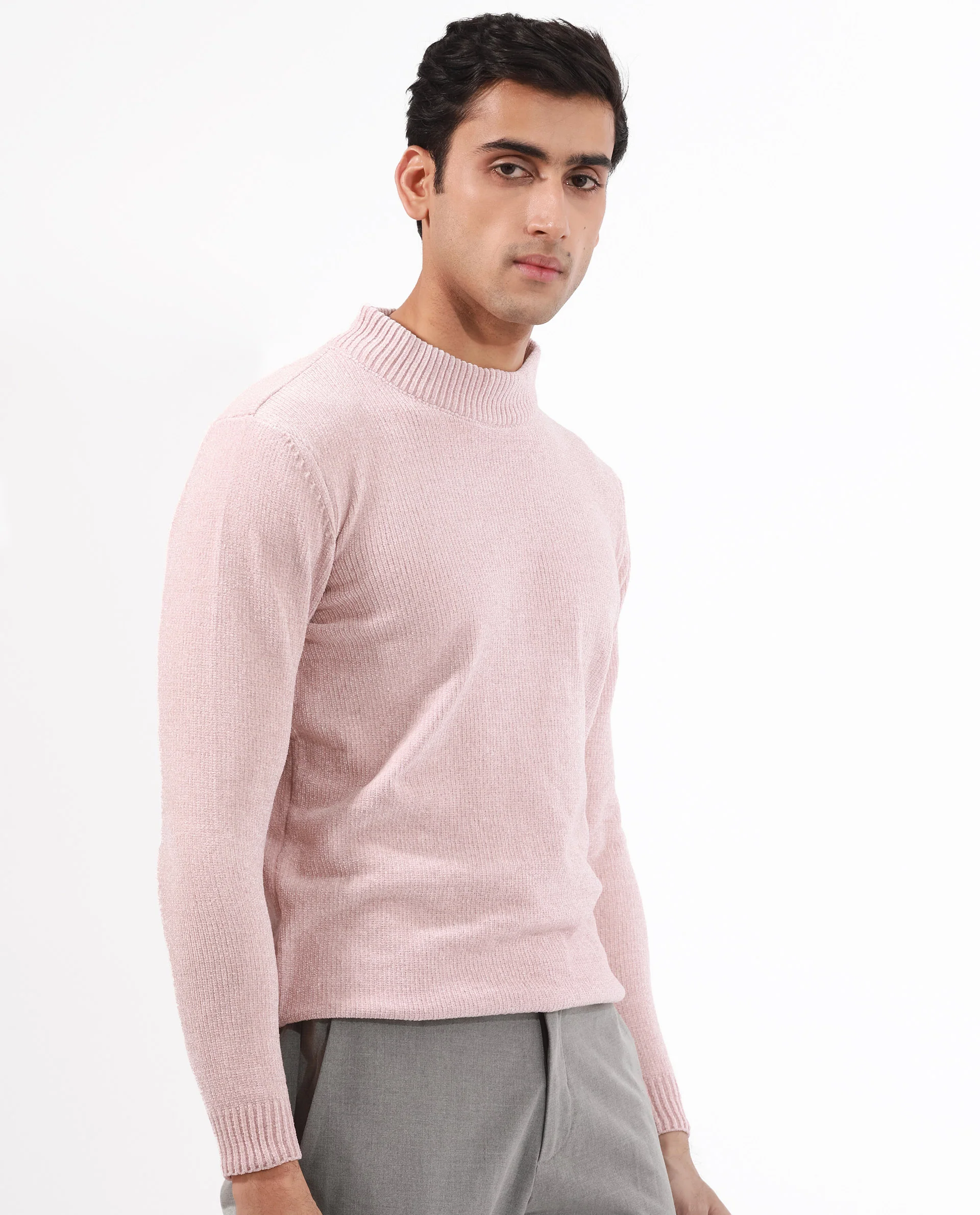 Rare Rabbit Men's Chenee Light Pink Textured Relaxed Fit Full Sleeve High Neck Sweater - Image 6