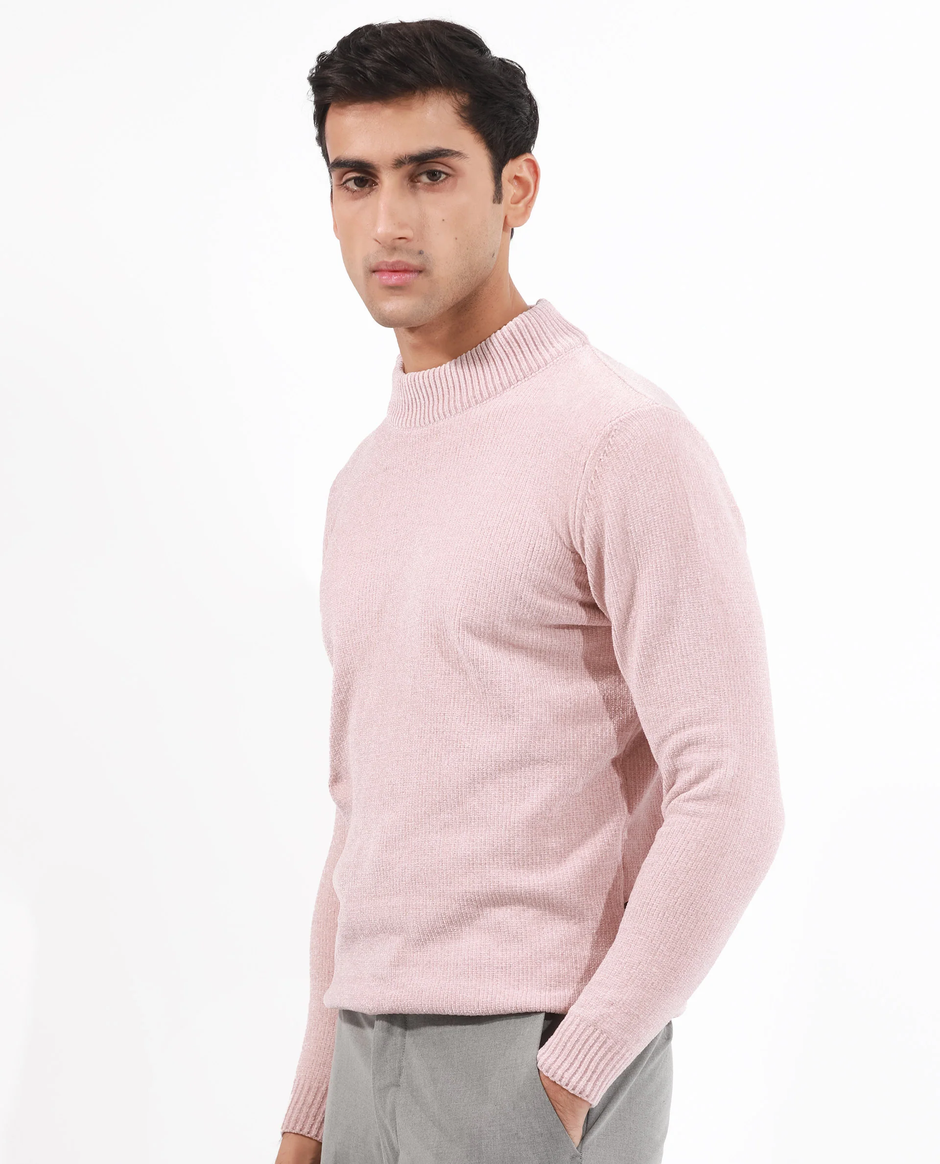 Rare Rabbit Men's Chenee Light Pink Textured Relaxed Fit Full Sleeve High Neck Sweater - Image 7