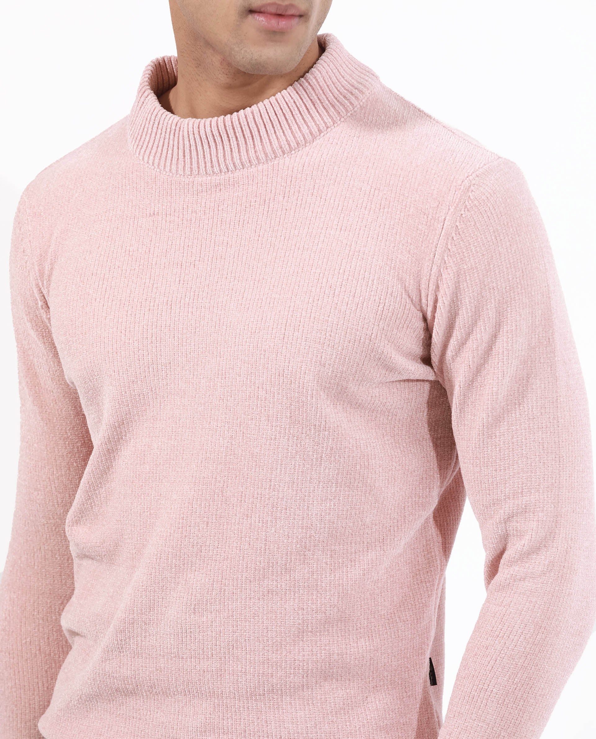 Rare Rabbit Men's Chenee Light Pink Textured Relaxed Fit Full Sleeve High Neck Sweater - Image 8