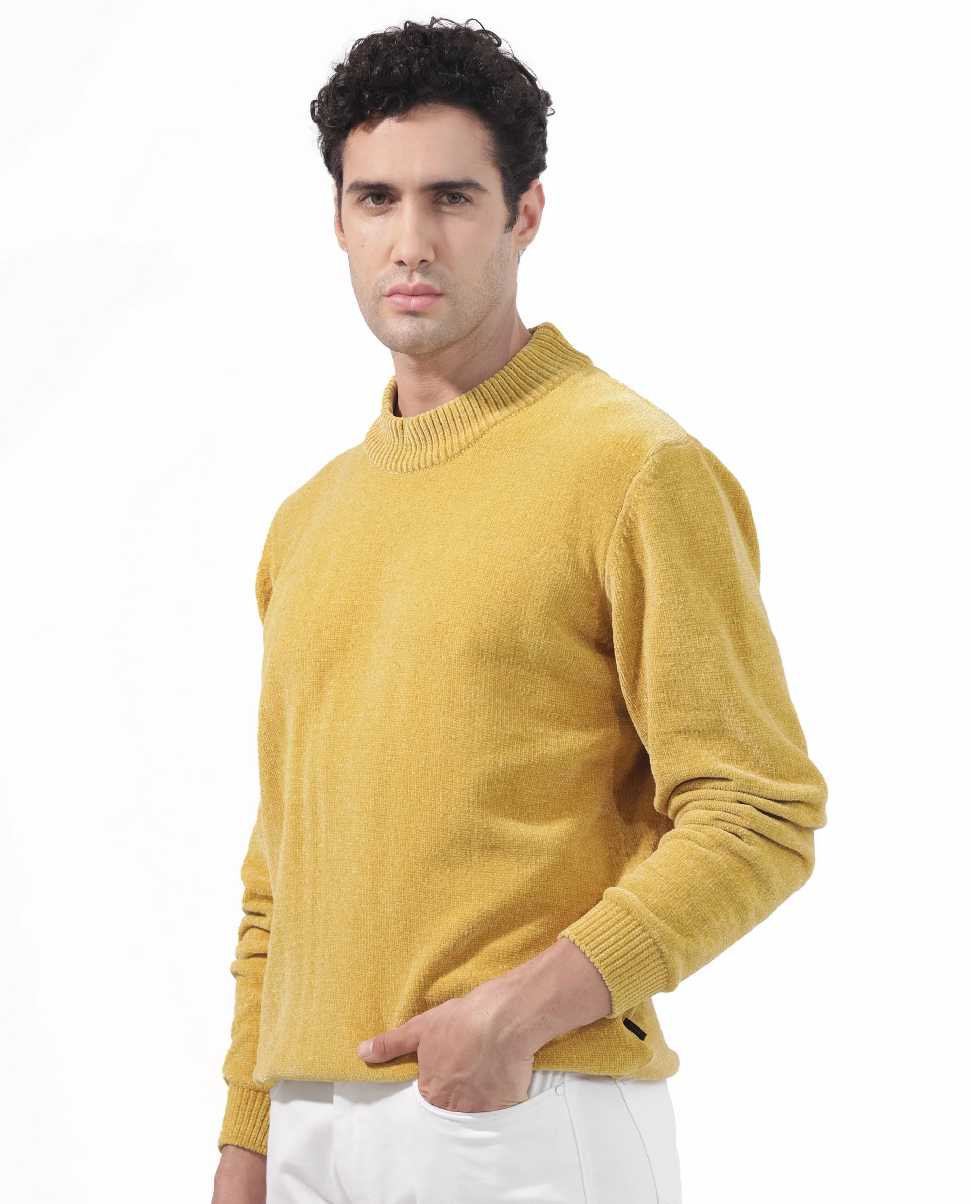 Rare Rabbit Men's Chenee Mustard Textured Relaxed Fit Full Sleeve High Neck Sweater - Image 10
