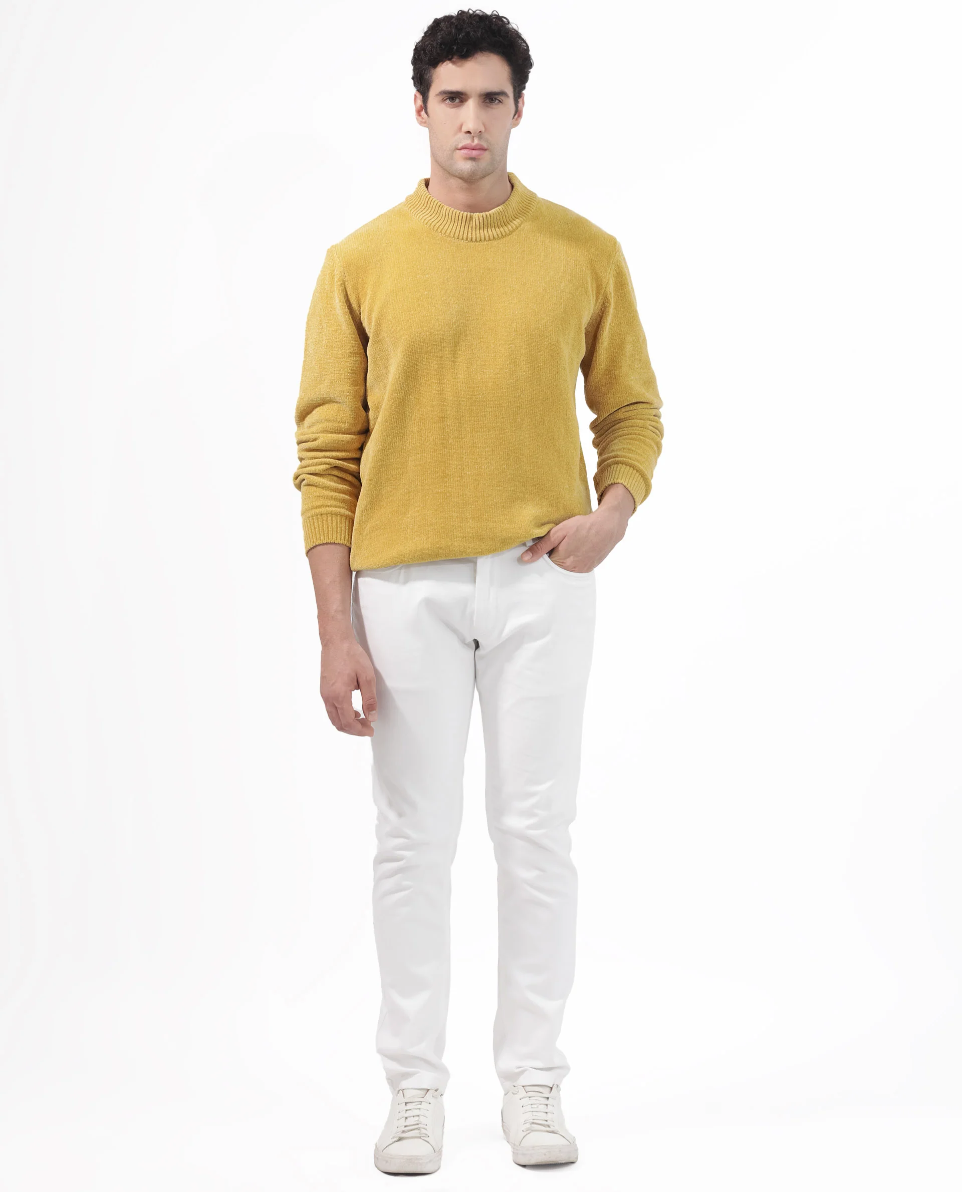 Rare Rabbit Men's Chenee Mustard Textured Relaxed Fit Full Sleeve High Neck Sweater - Image 11