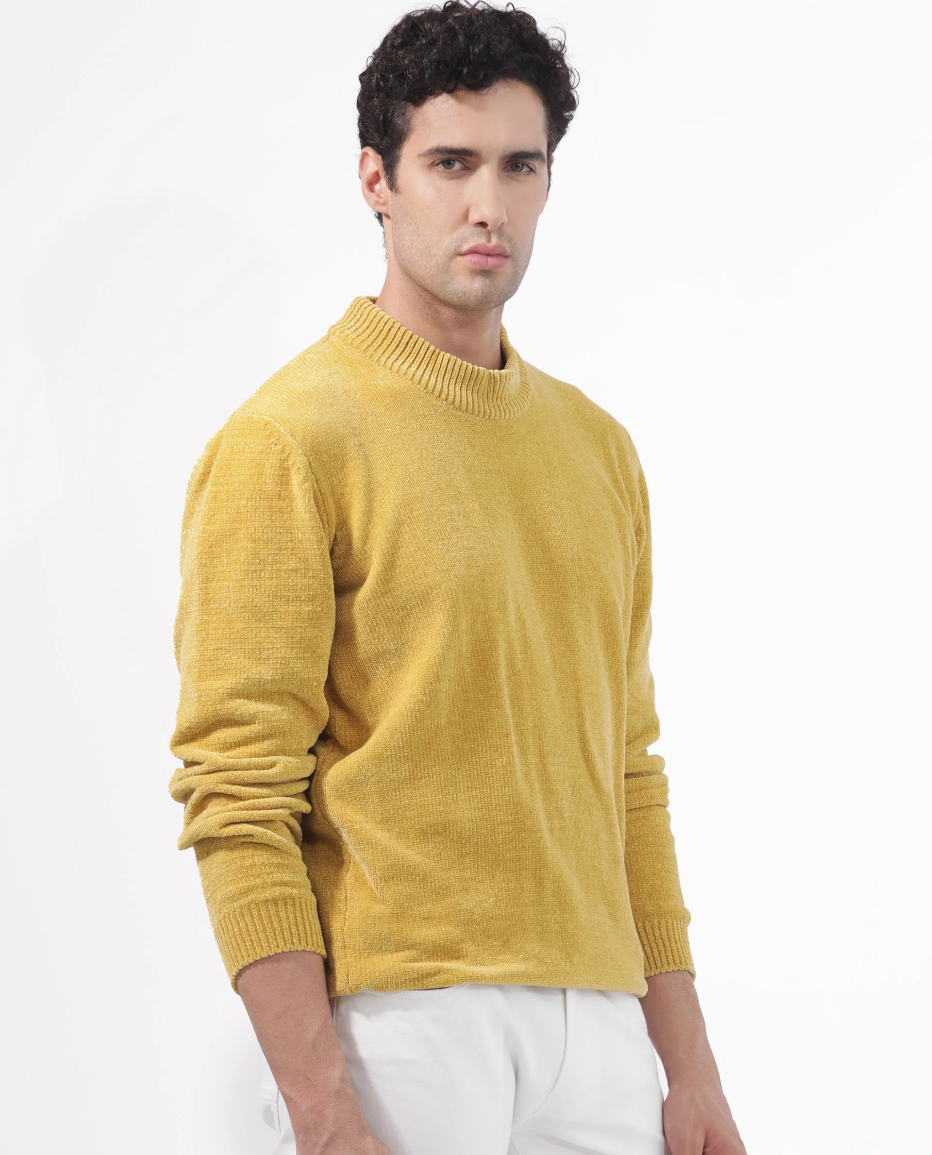 Rare Rabbit Men's Chenee Mustard Textured Relaxed Fit Full Sleeve High Neck Sweater - Image 12