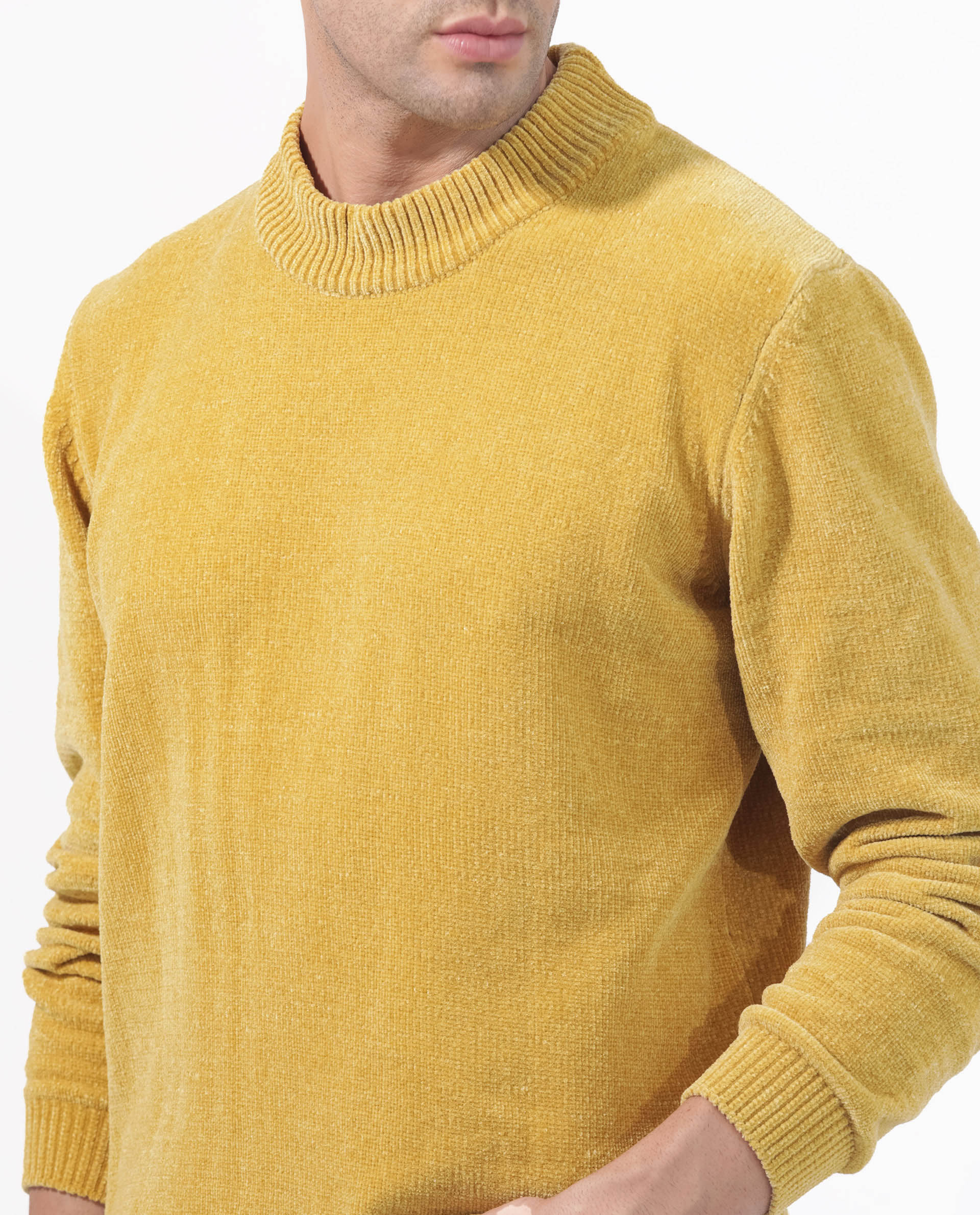 Rare Rabbit Men's Chenee Mustard Textured Relaxed Fit Full Sleeve High Neck Sweater - Image 4