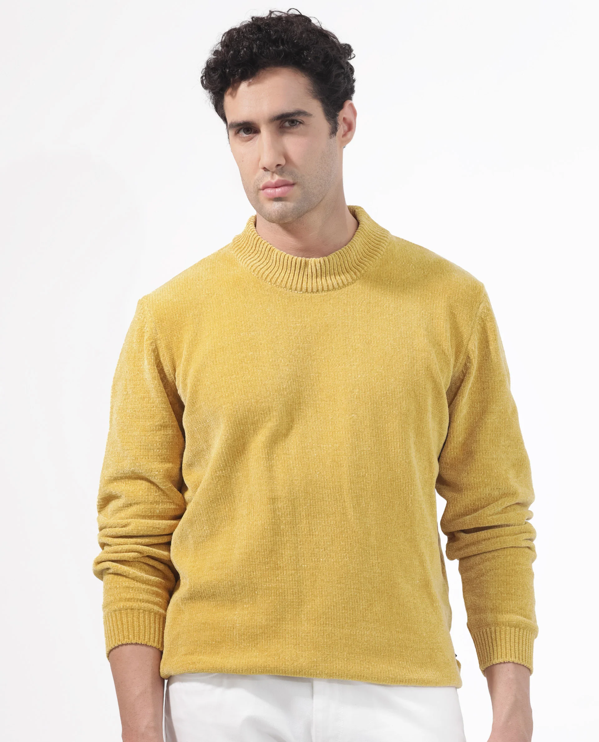 Rare Rabbit Men's Chenee Mustard Textured Relaxed Fit Full Sleeve High Neck Sweater - Image 5
