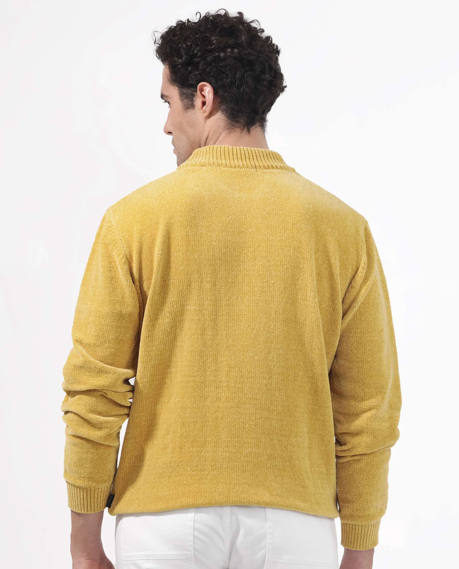 Rare Rabbit Men's Chenee Mustard Textured Relaxed Fit Full Sleeve High Neck Sweater - Image 7