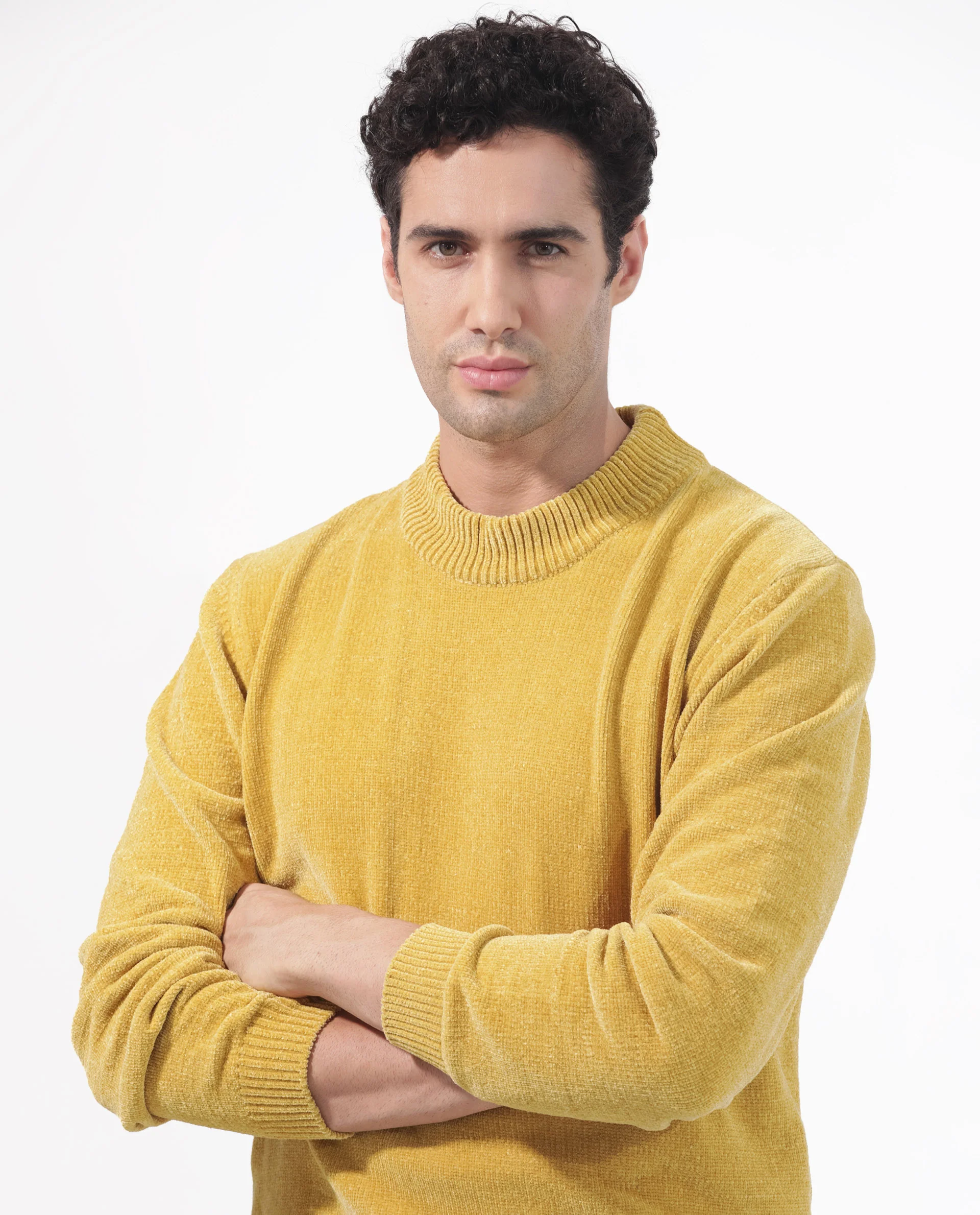 Rare Rabbit Men's Chenee Mustard Textured Relaxed Fit Full Sleeve High Neck Sweater - Image 9