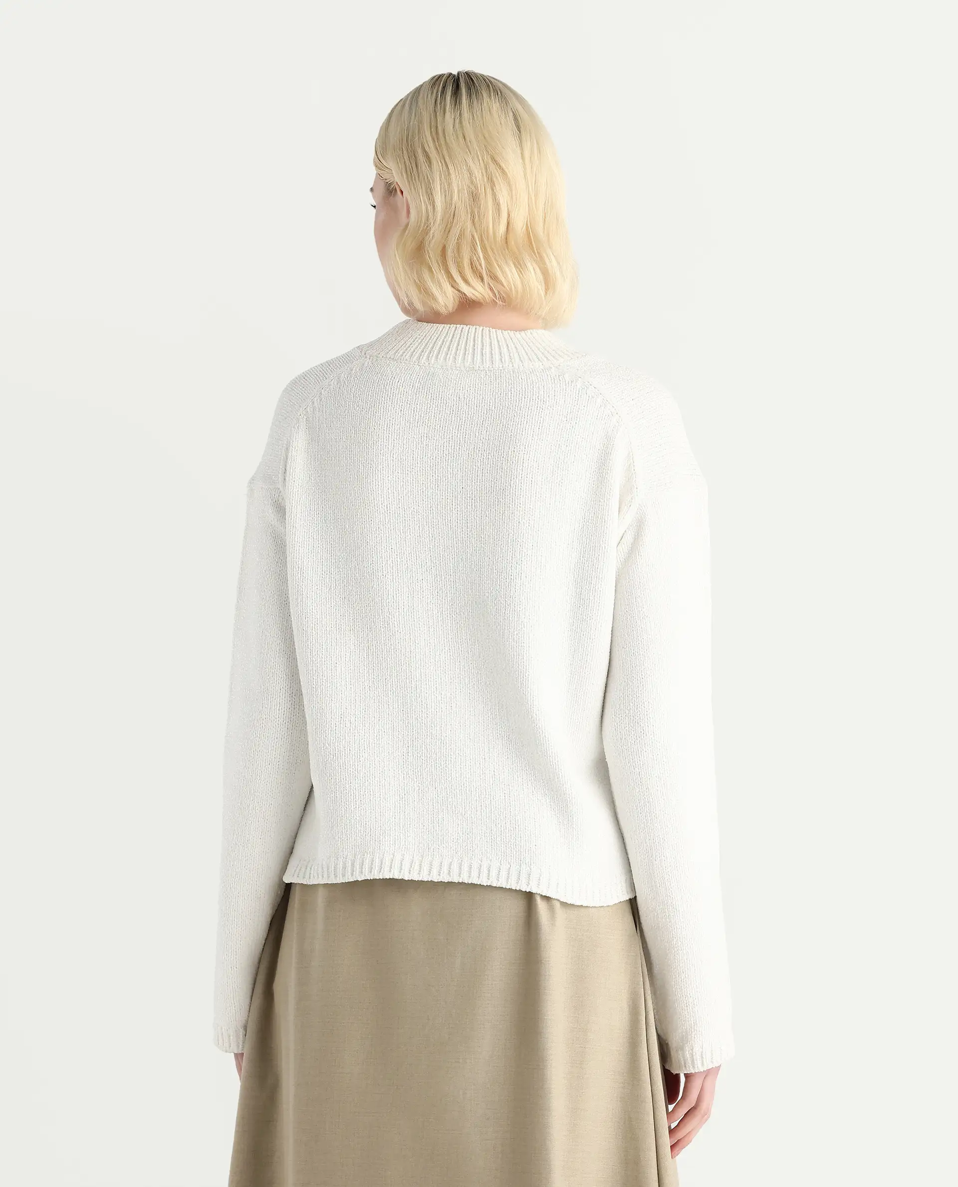 Rareism Women's Chenin Off White Polyester High Neck Oversize Fit Sweater - Image 8