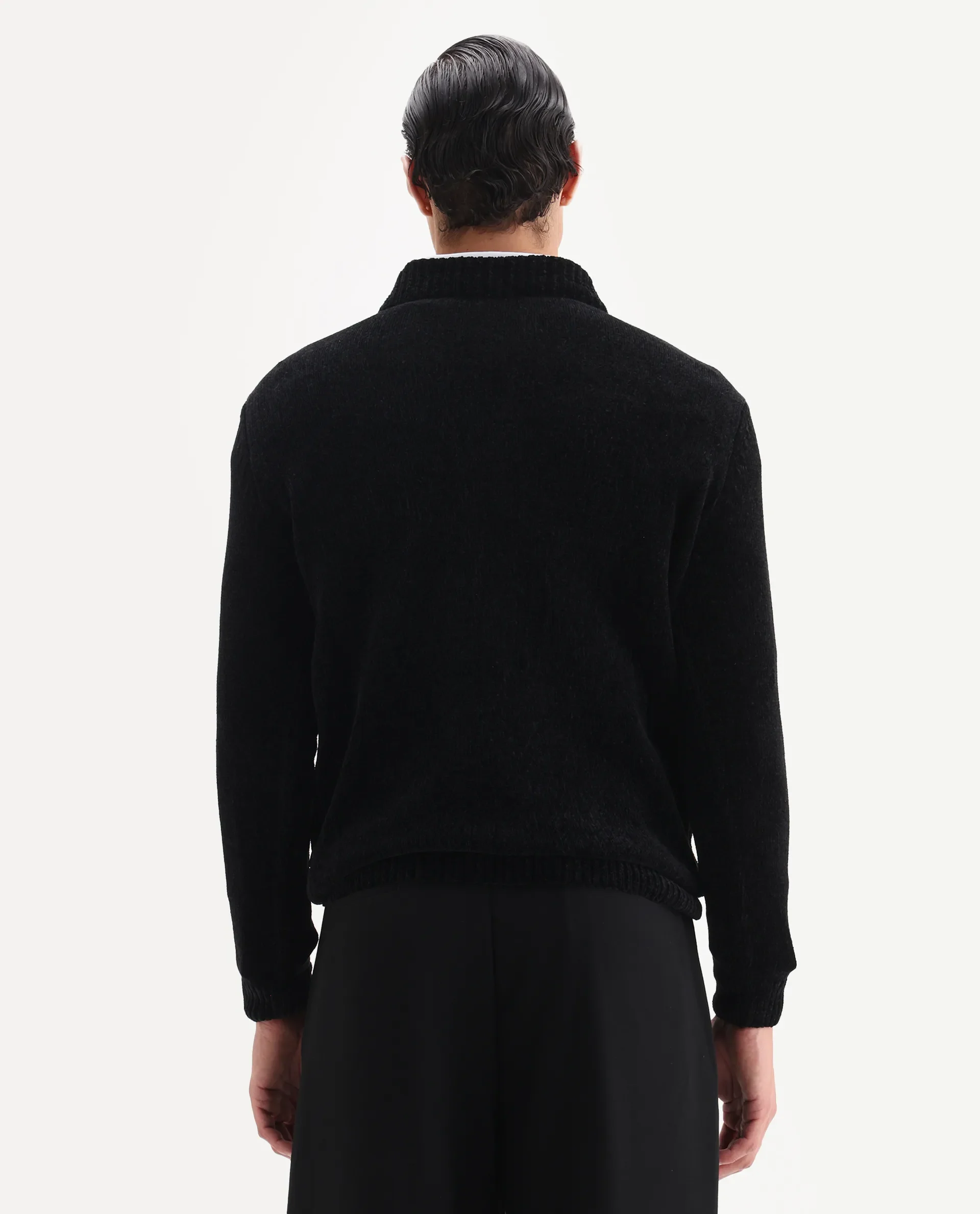 Rare Rabbit Men's Chens Black Polyester Fabric Full Sleeve Crew Neck Regular Plain Sweater - Image 7