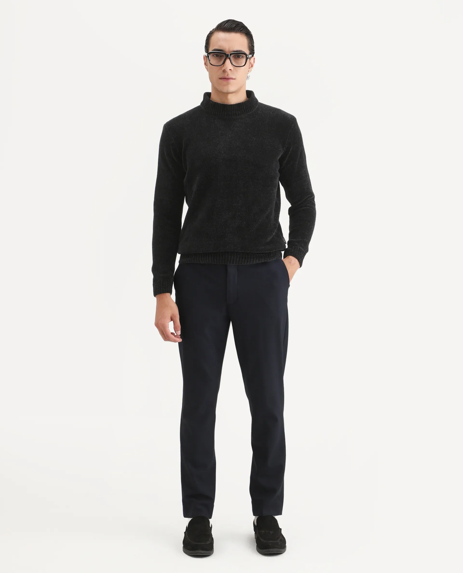 Rare Rabbit Men's Chens Black Chenille Textured Regular Fit Full Sleeve Crew Neck Sweater - Image 2