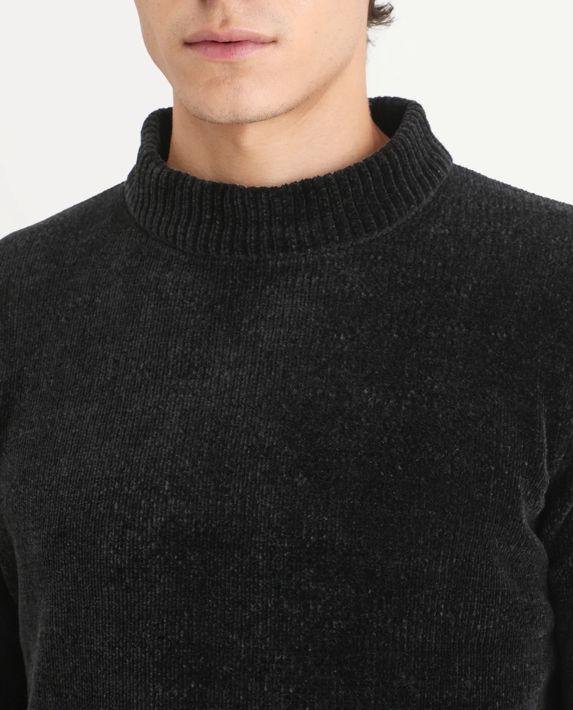 Rare Rabbit Men's Chens Black Chenille Textured Regular Fit Full Sleeve Crew Neck Sweater - Image 3
