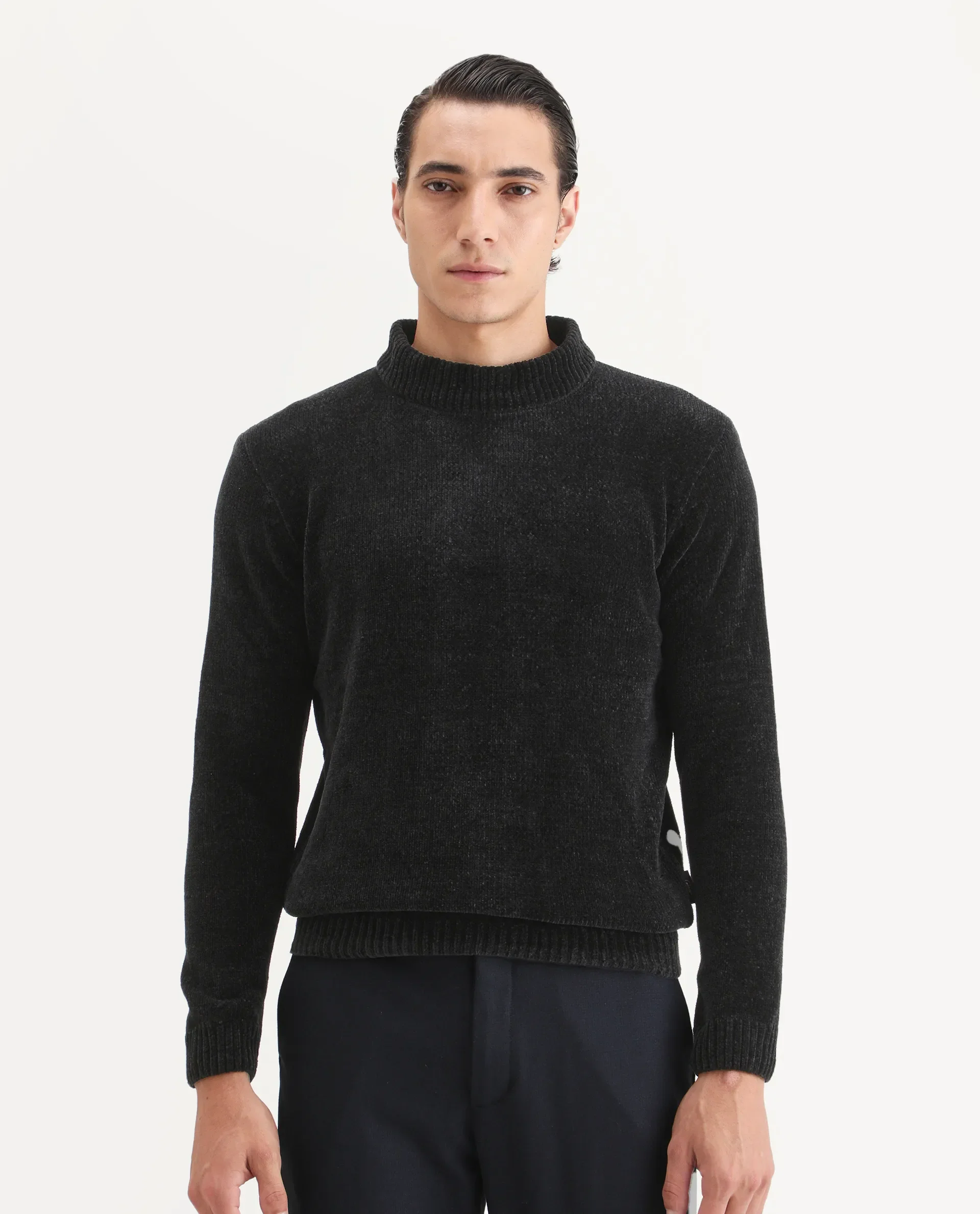 Rare Rabbit Men's Chens Black Chenille Textured Regular Fit Full Sleeve Crew Neck Sweater - Image 4