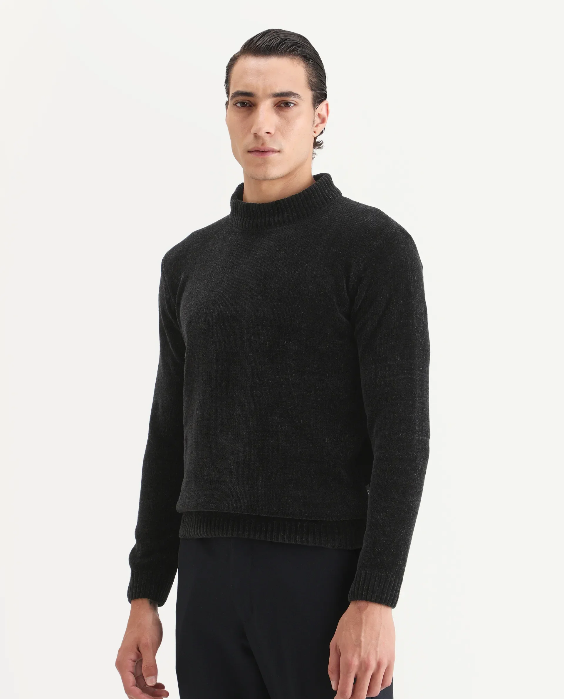 Rare Rabbit Men's Chens Black Chenille Textured Regular Fit Full Sleeve Crew Neck Sweater - Image 5