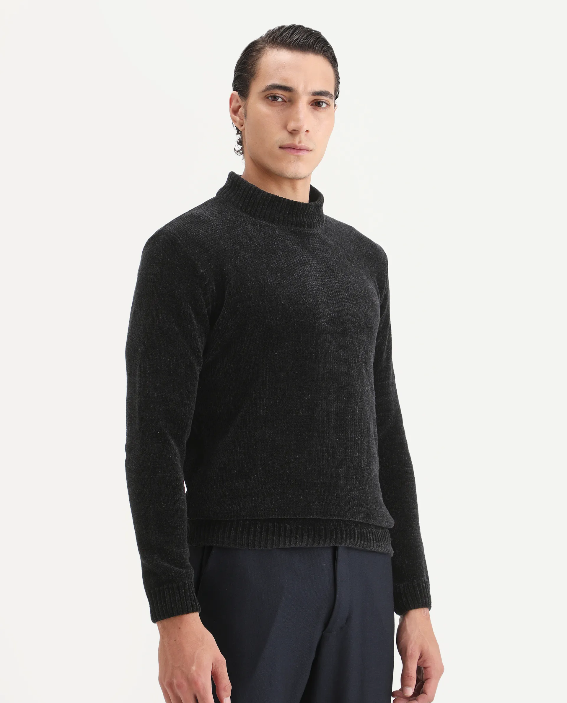 Rare Rabbit Men's Chens Black Chenille Textured Regular Fit Full Sleeve Crew Neck Sweater - Image 6