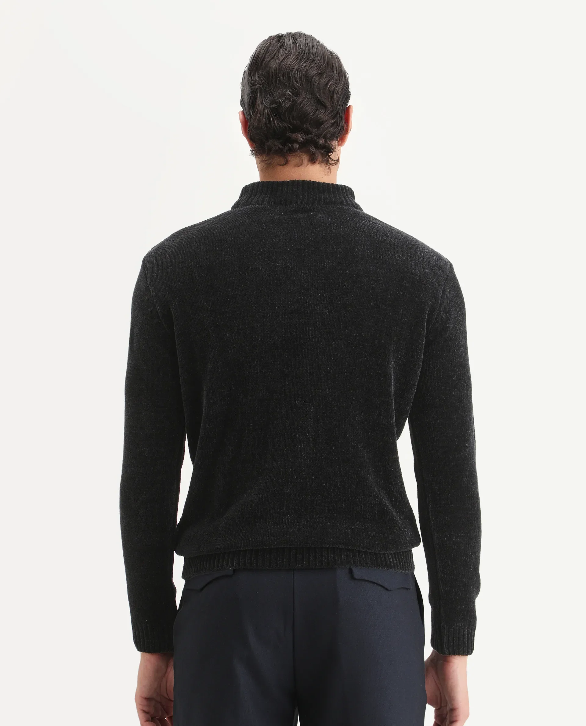 Rare Rabbit Men's Chens Black Chenille Textured Regular Fit Full Sleeve Crew Neck Sweater - Image 7