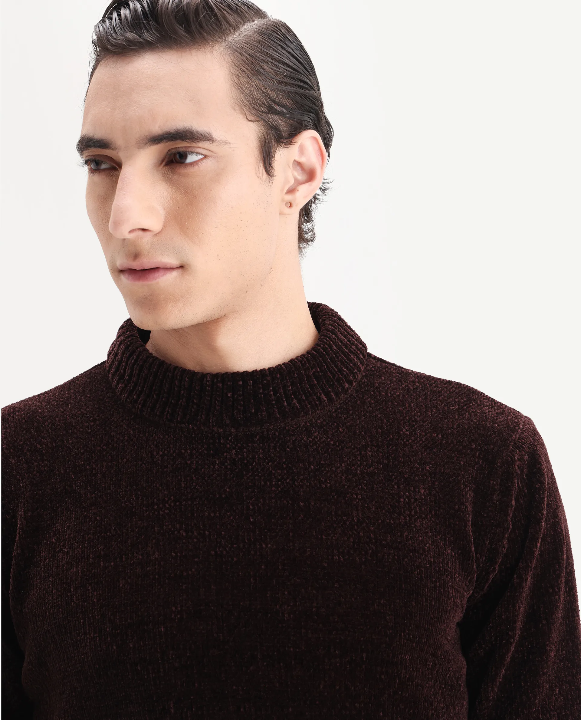 Rare Rabbit Men's Chens Dark Brown Polyester Fabric Full Sleeve Crew Neck Regular Plain Sweater - Image 3