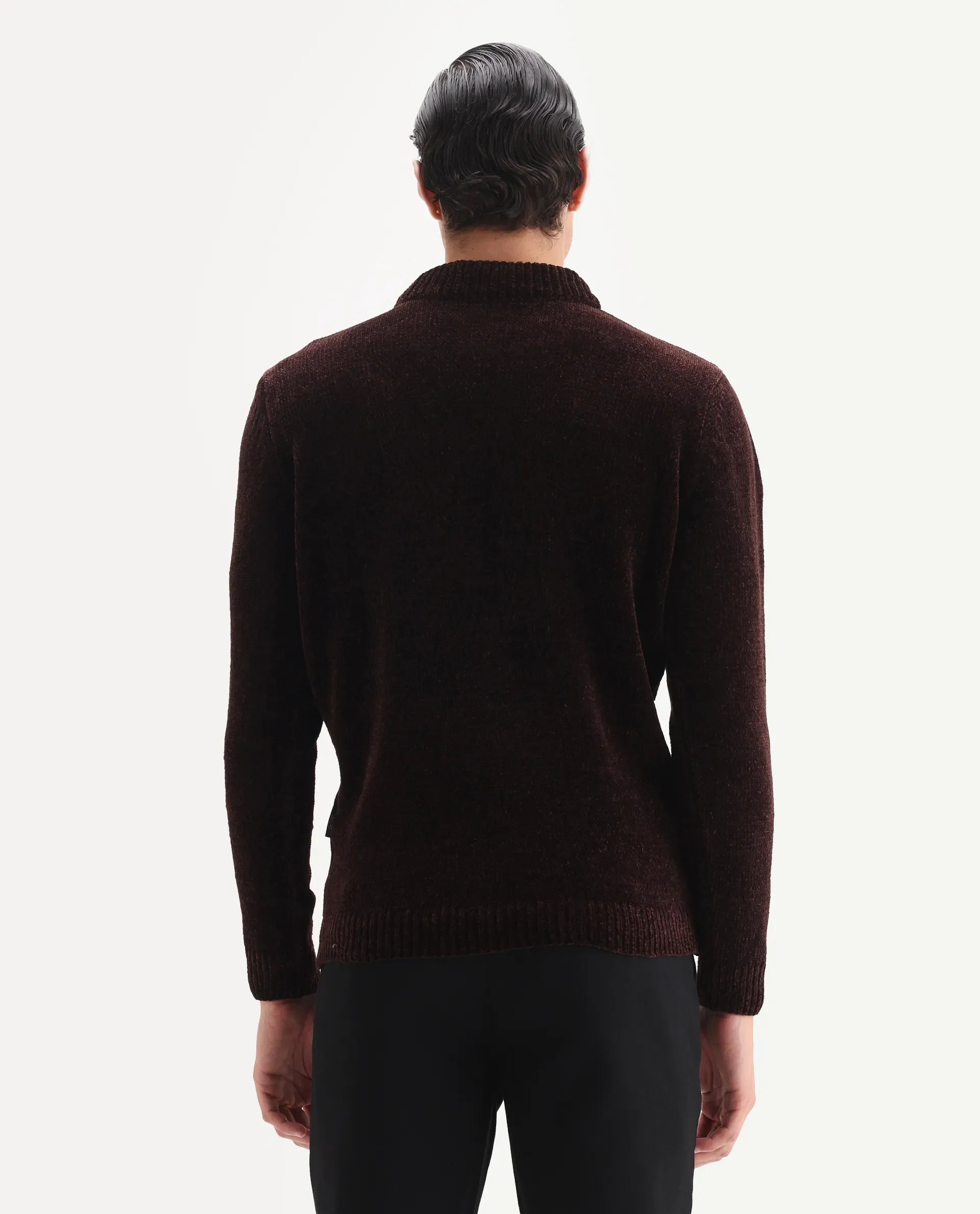 Rare Rabbit Men's Chens Dark Brown Polyester Fabric Full Sleeve Crew Neck Regular Plain Sweater - Image 7