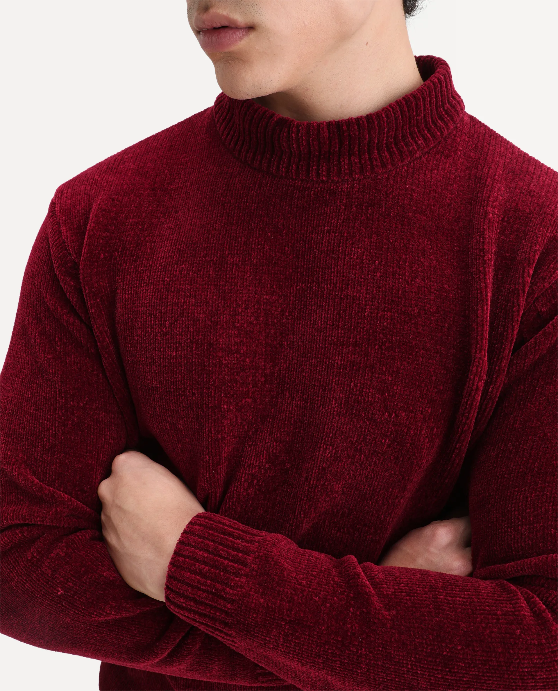 Rare Rabbit Men's Chens Red Chenille Plain Regular Fit Full Sleeve Crew Neck Sweater - Image 3