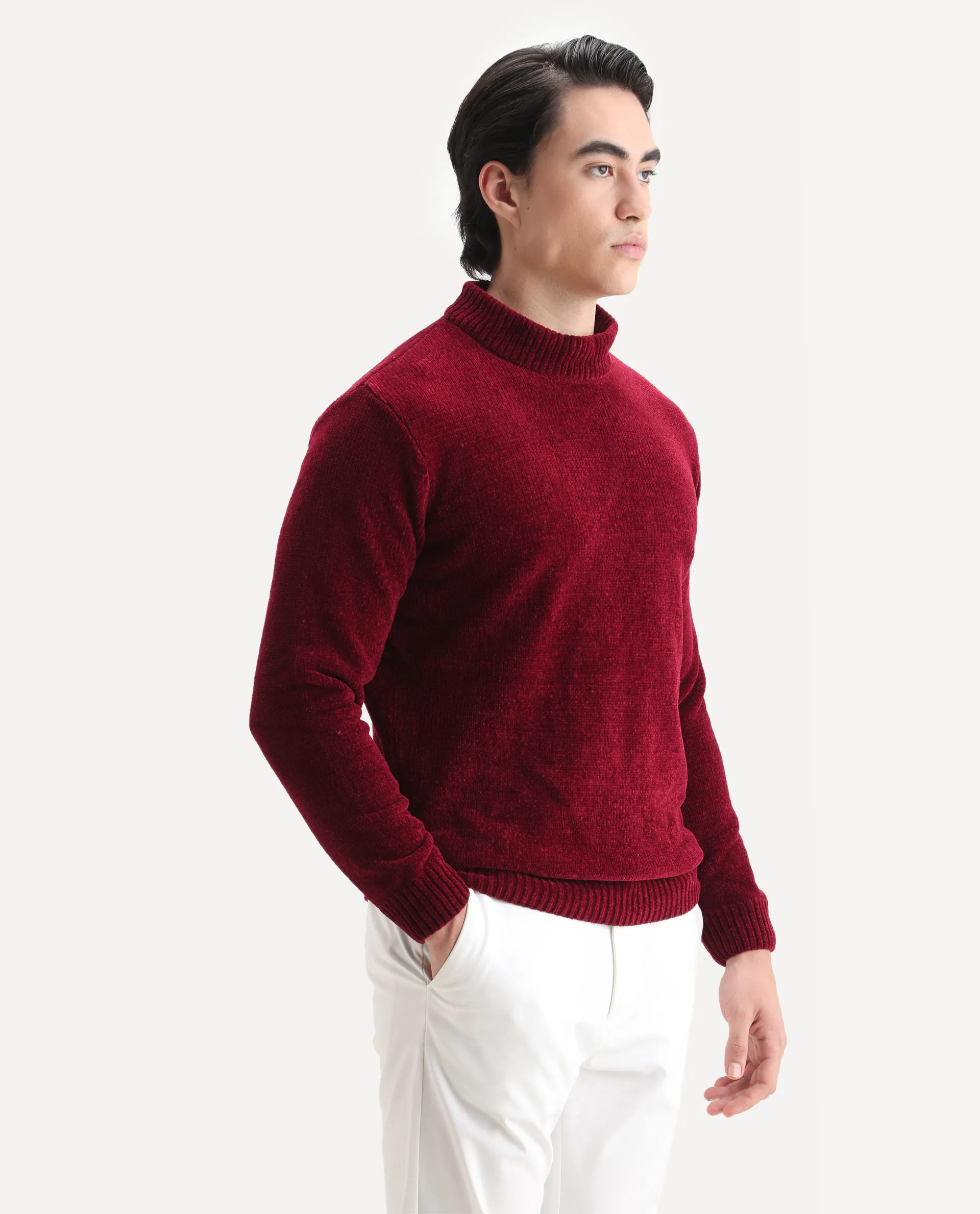 Rare Rabbit Men's Chens Red Chenille Plain Regular Fit Full Sleeve Crew Neck Sweater - Image 6