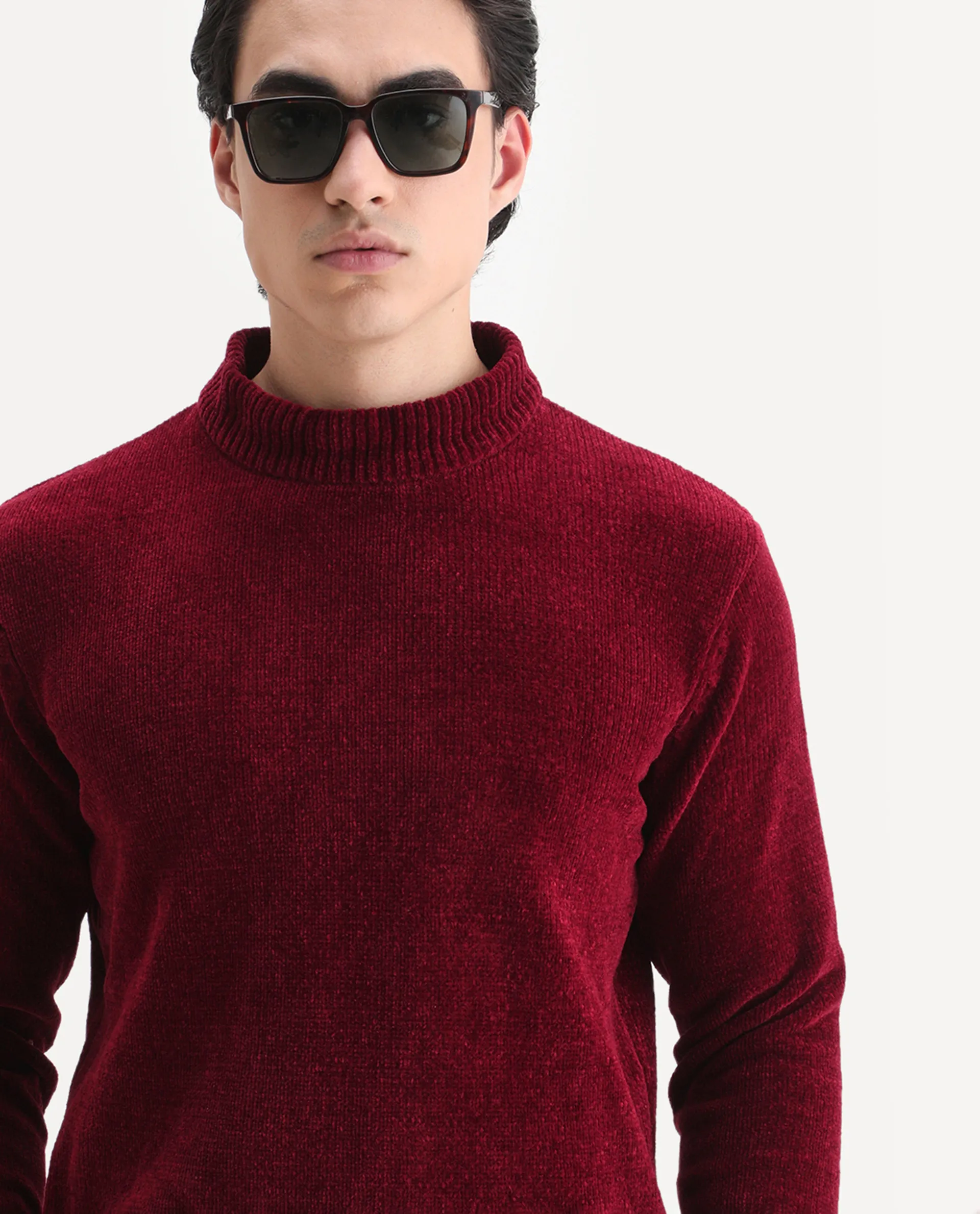 Rare Rabbit Men's Chens Red Chenille Plain Regular Fit Full Sleeve Crew Neck Sweater - Image 7