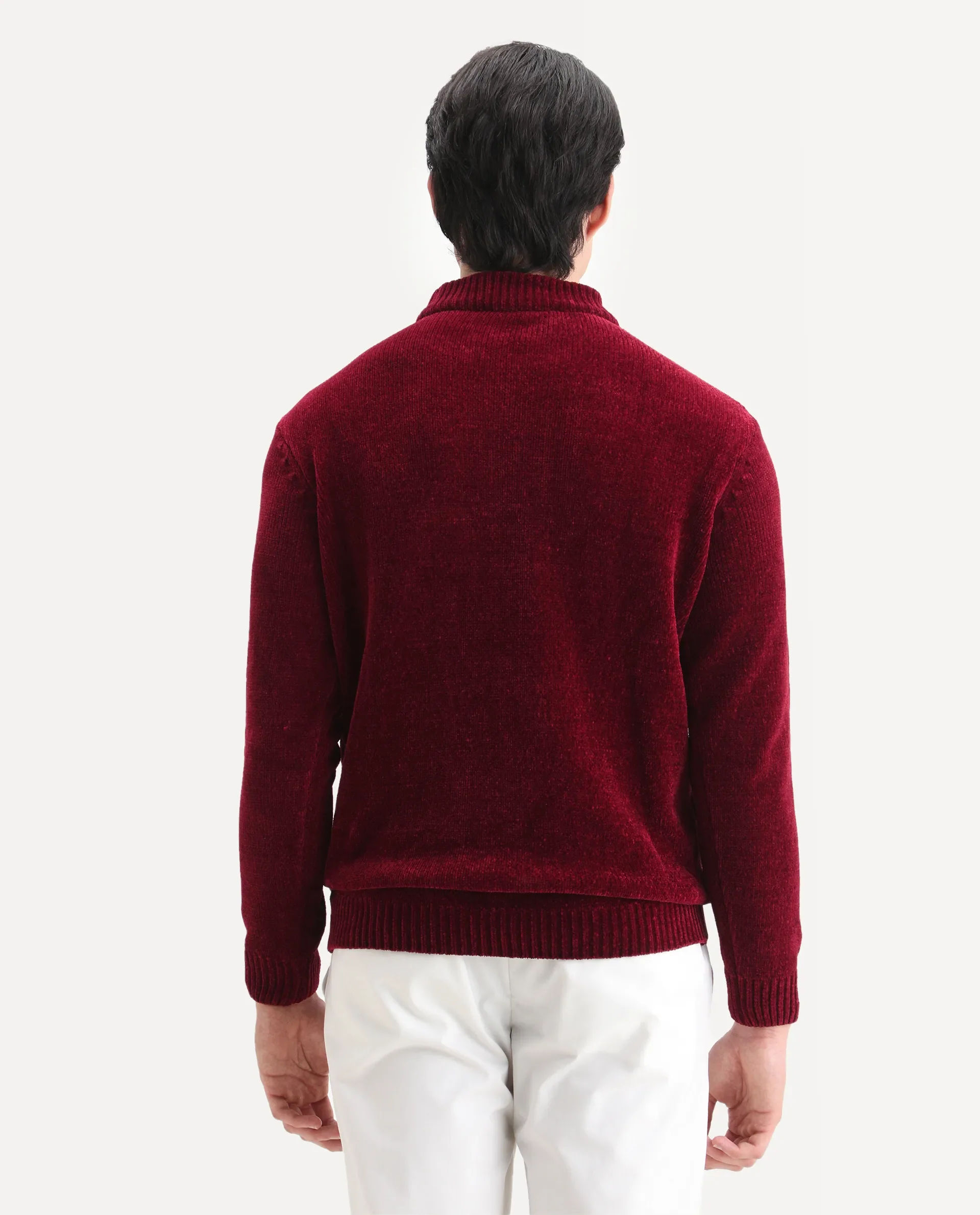 Rare Rabbit Men's Chens Red Chenille Plain Regular Fit Full Sleeve Crew Neck Sweater - Image 8