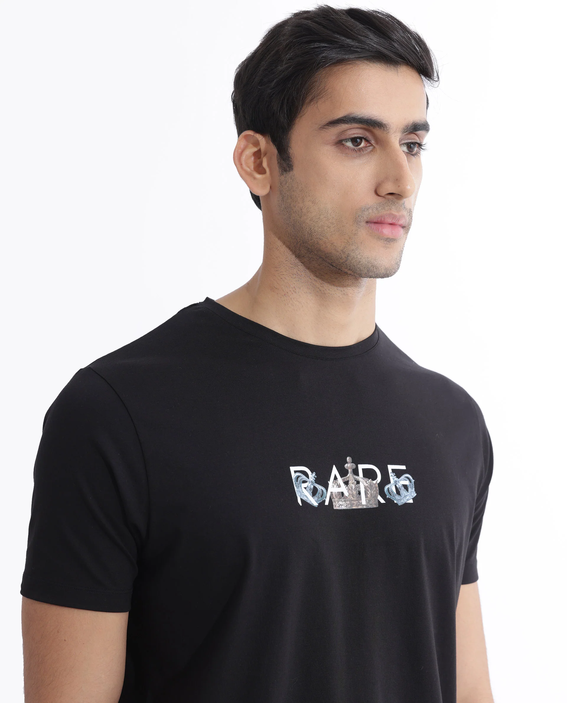 Rare Rabbit Men's Chent Black Cotton Blend Graphic Print Regular Fit Half Sleeve Crew Neck T-Shirt - Image 5