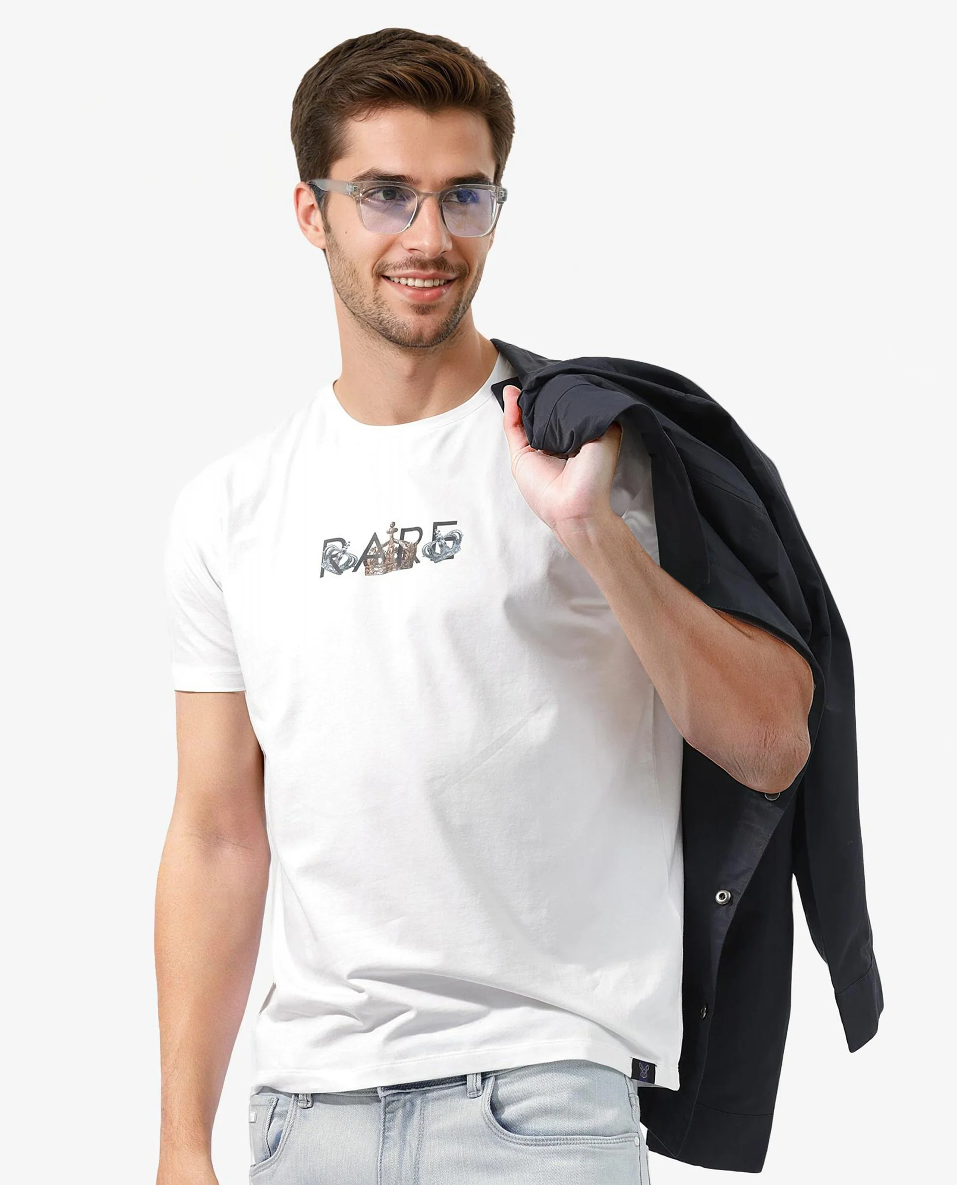 Rare Rabbit Men's Chent White Cotton Blend Graphic Print Regular Fit Half Sleeve Crew Neck T-Shirt