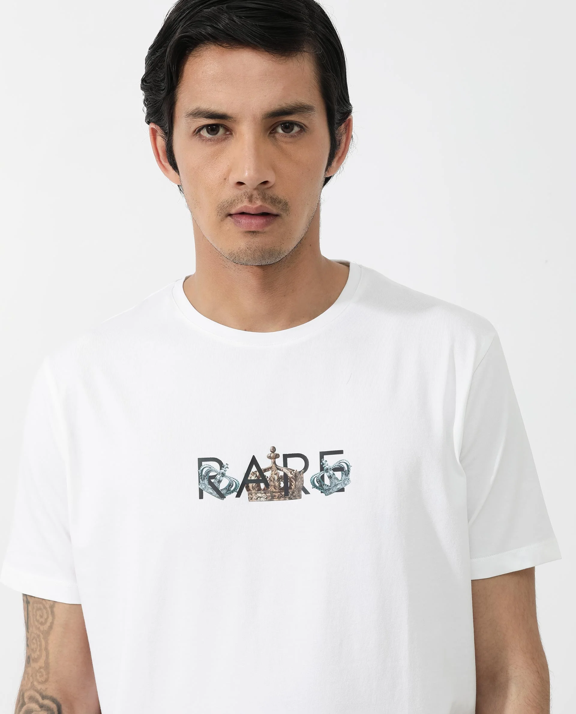 Rare Rabbit Men's Chent White Cotton Blend Graphic Print Regular Fit Half Sleeve Crew Neck T-Shirt - Image 6