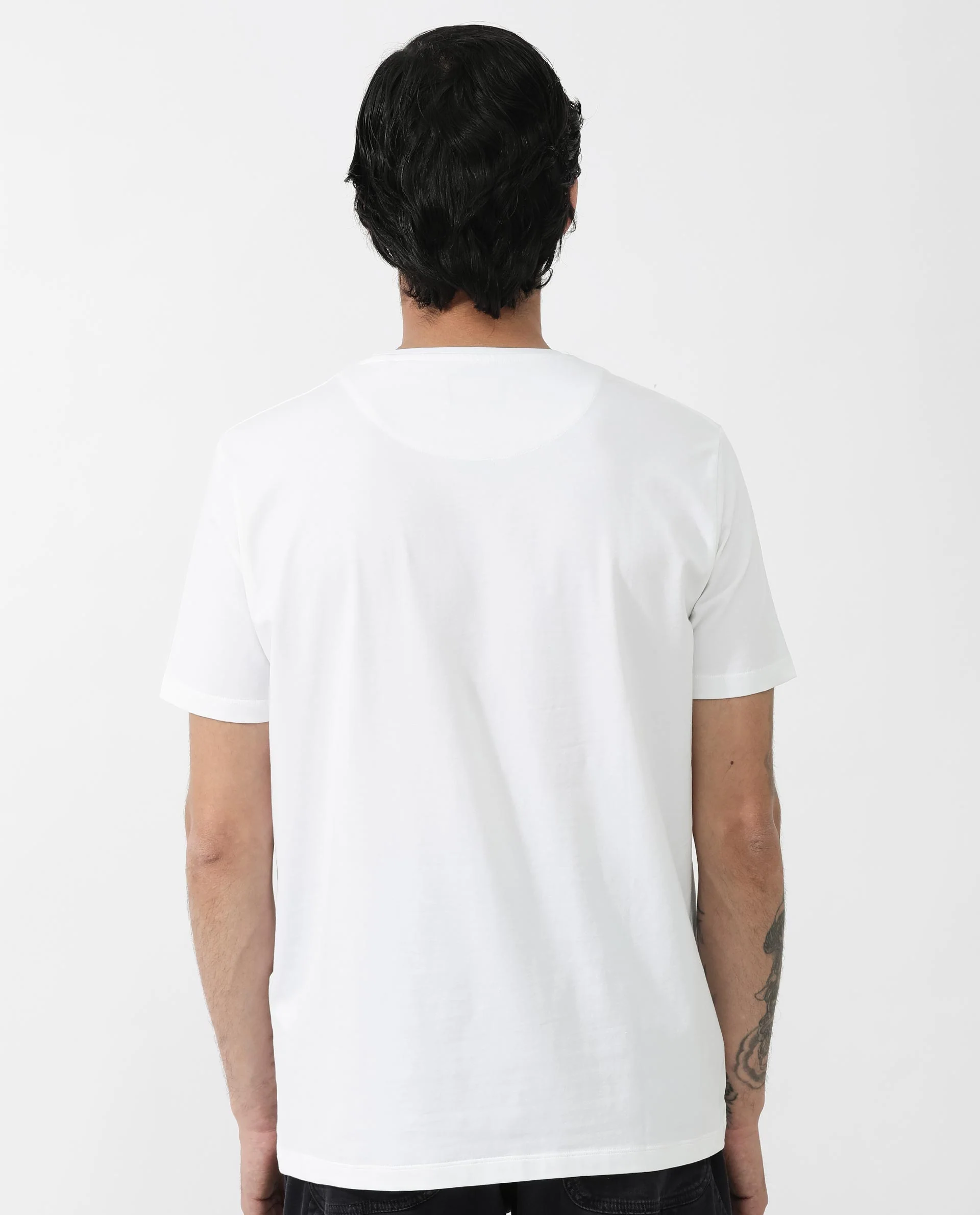 Rare Rabbit Men's Chent White Cotton Blend Graphic Print Regular Fit Half Sleeve Crew Neck T-Shirt - Image 7