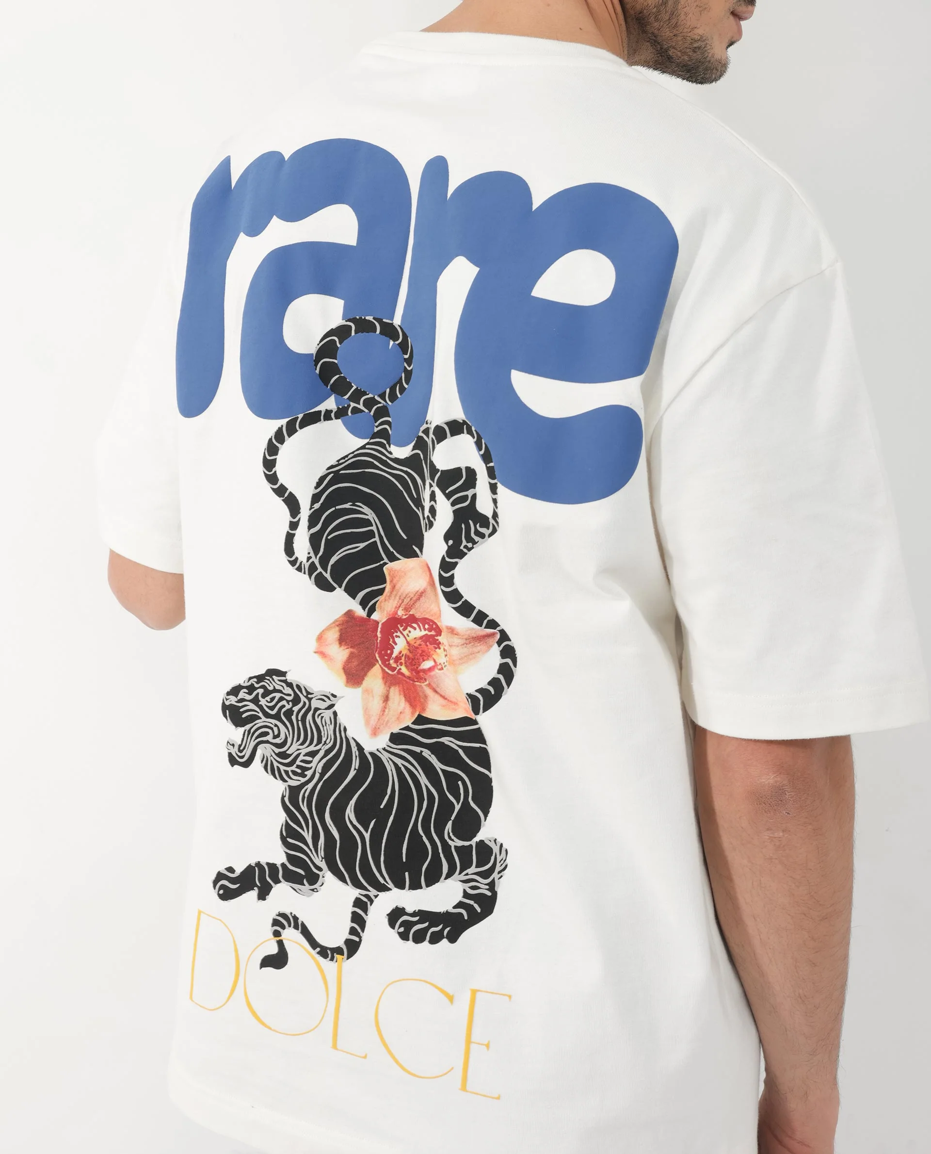 Rare Rabbit Articale Men's Cher Off White Cotton Fabric Crew Neck Oversized Fit Graphic Print T-Shirt - Image 4