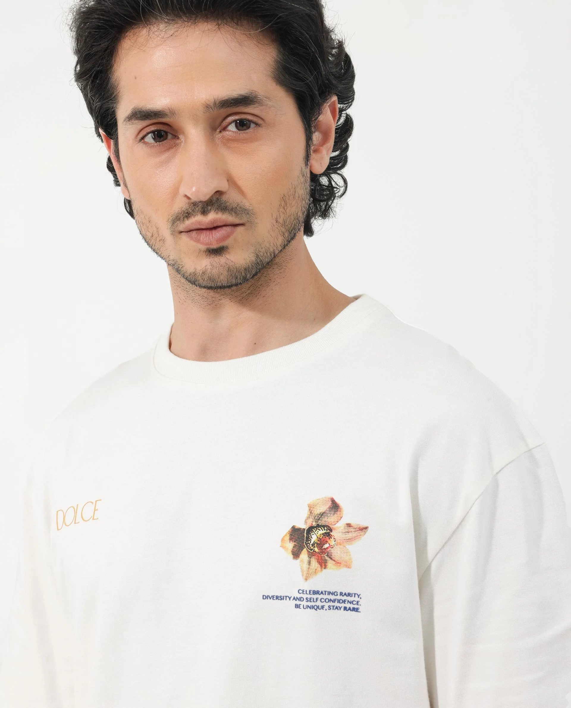Rare Rabbit Articale Men's Cher Off White Cotton Fabric Crew Neck Oversized Fit Graphic Print T-Shirt - Image 5