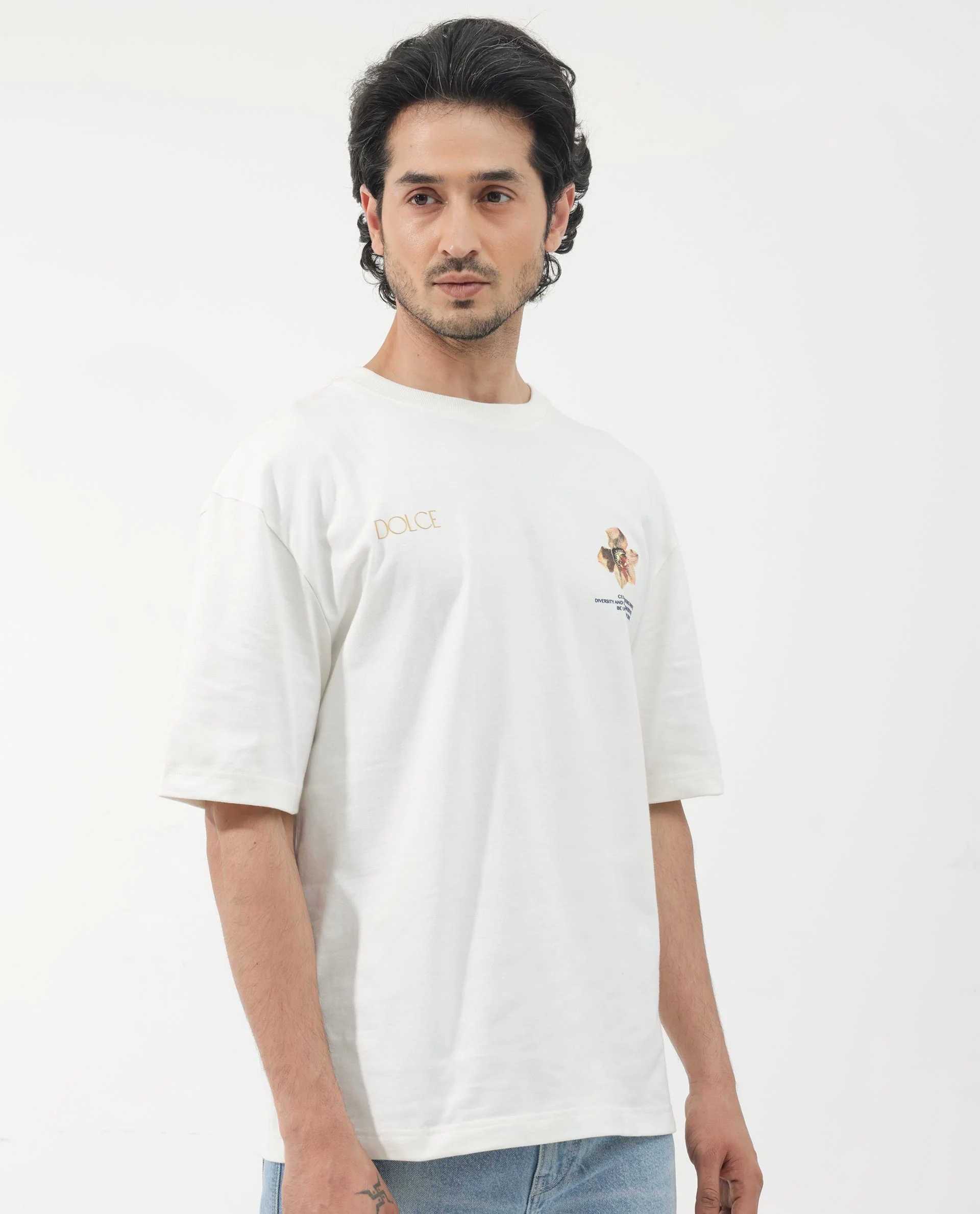 Rare Rabbit Articale Men's Cher Off White Cotton Fabric Crew Neck Oversized Fit Graphic Print T-Shirt - Image 7