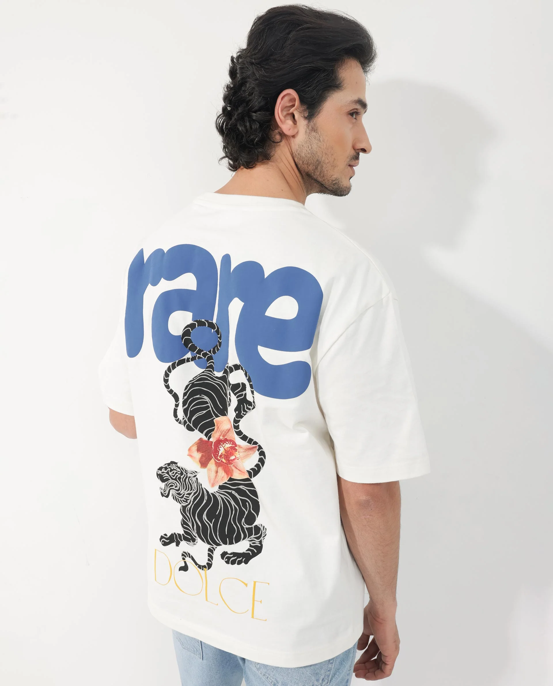 Rare Rabbit Articale Men's Cher Off White Cotton Fabric Crew Neck Oversized Fit Graphic Print T-Shirt - Image 8