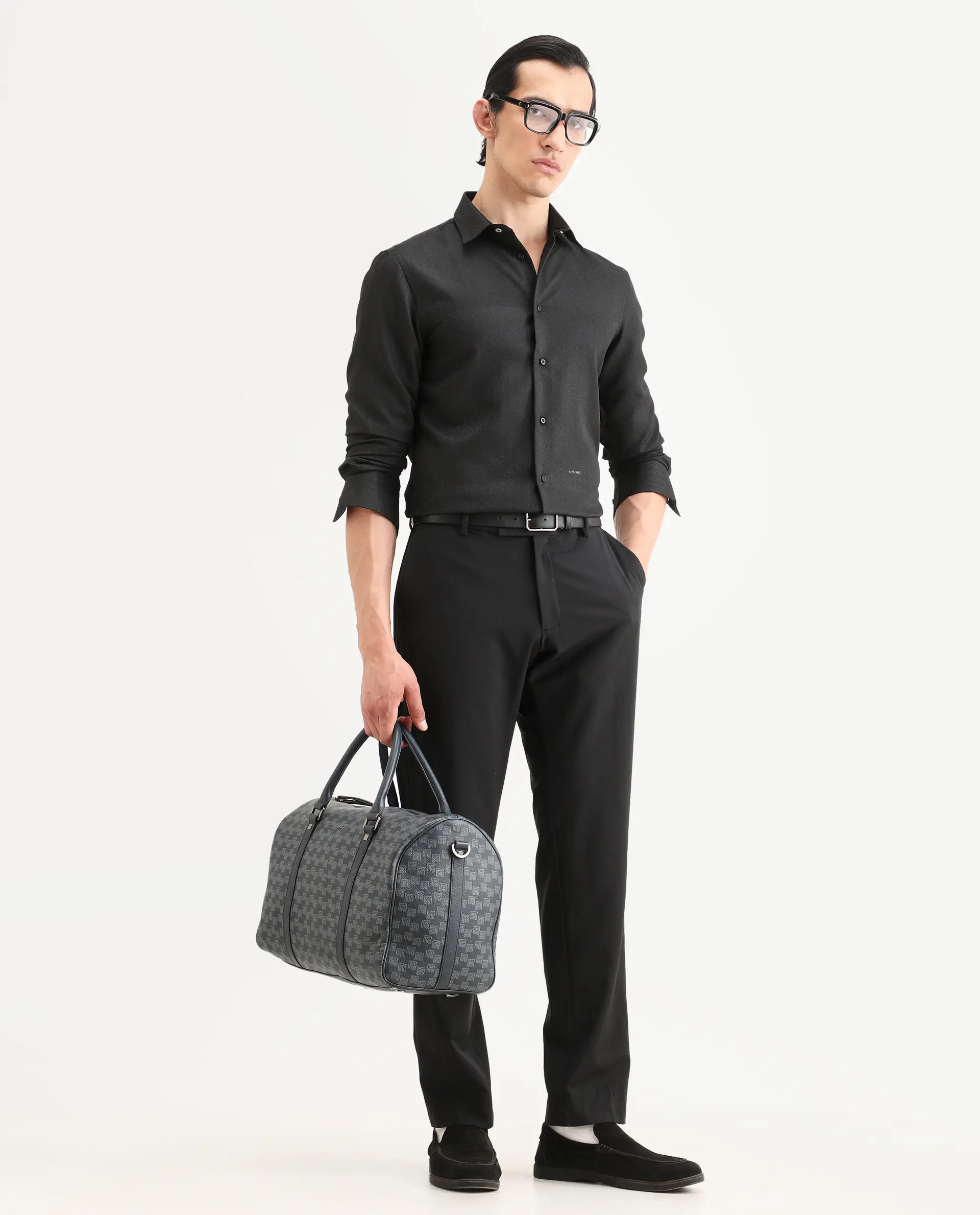Rare Rabbit Men's Cherny Black Polyester Blend Fabric Full Sleeve Spread Collar Regular Fit Jcaquard Shirt - Image 2