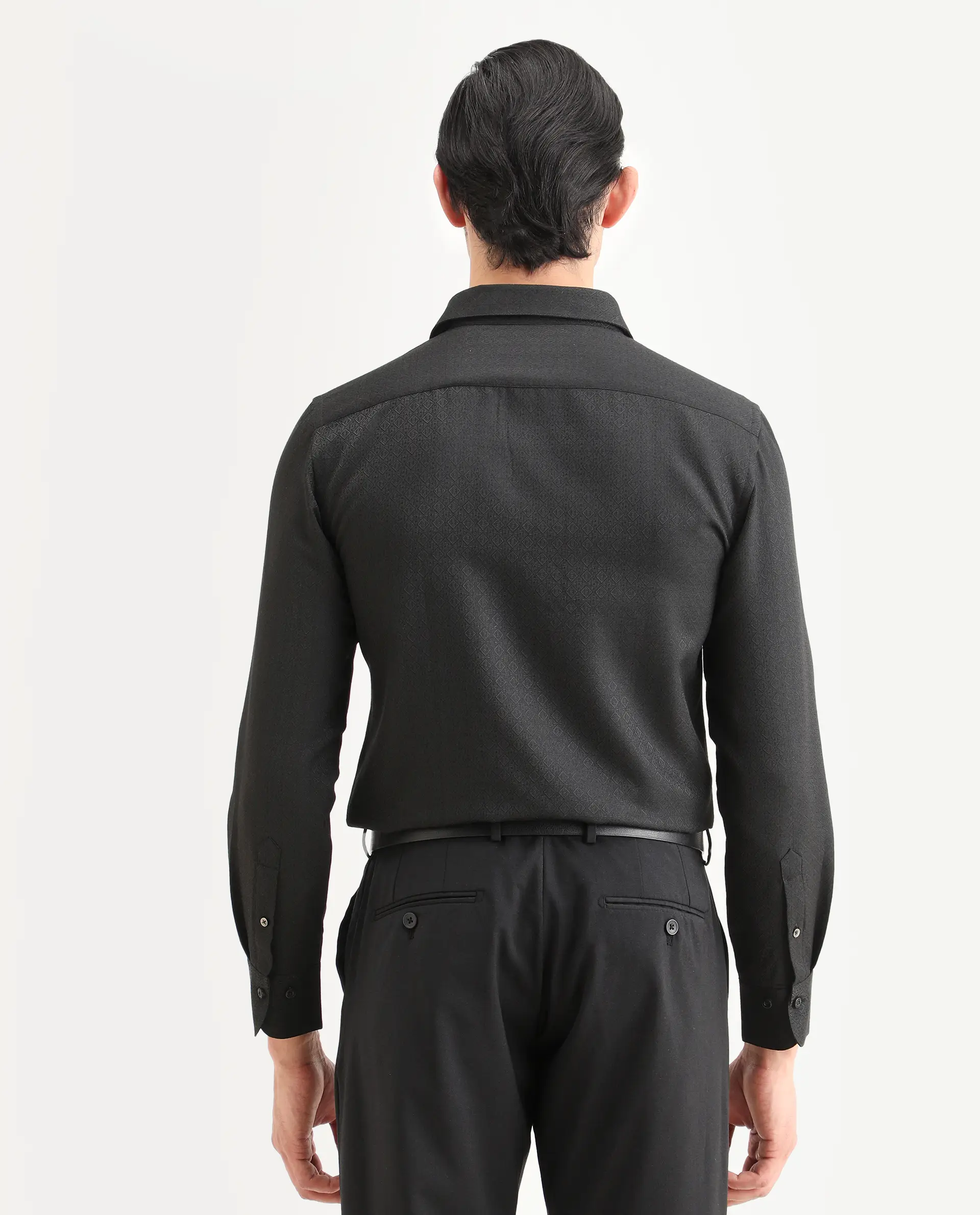 Rare Rabbit Men's Cherny Black Polyester Blend Fabric Full Sleeve Spread Collar Regular Fit Jcaquard Shirt - Image 7