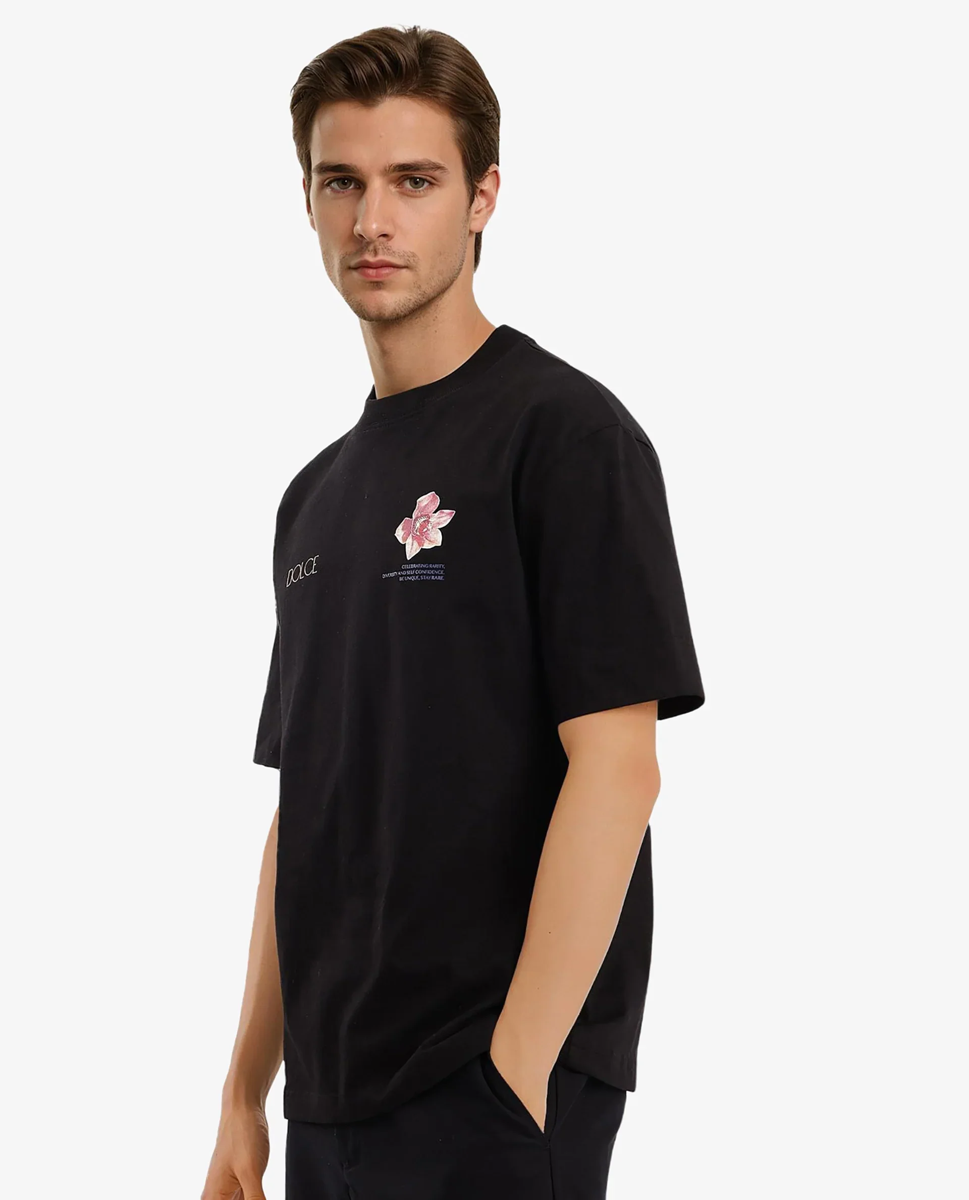 Rare Rabbit Men's Chers Black Cotton Graphic Print Oversized Fit Half Sleeve Crew Neck T-Shirt - Image 11