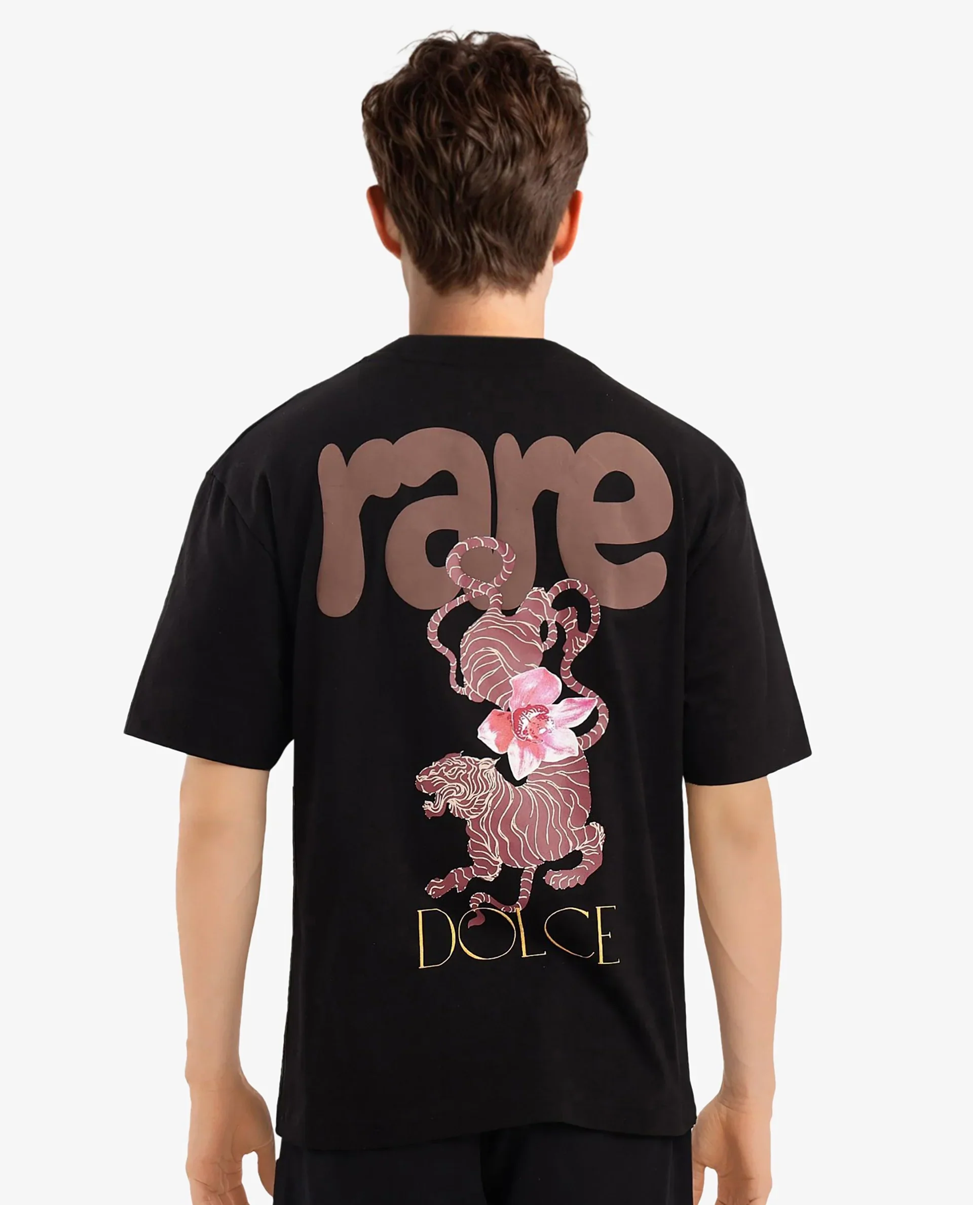 Rare Rabbit Men's Chers Black Cotton Graphic Print Oversized Fit Half Sleeve Crew Neck T-Shirt - Image 2