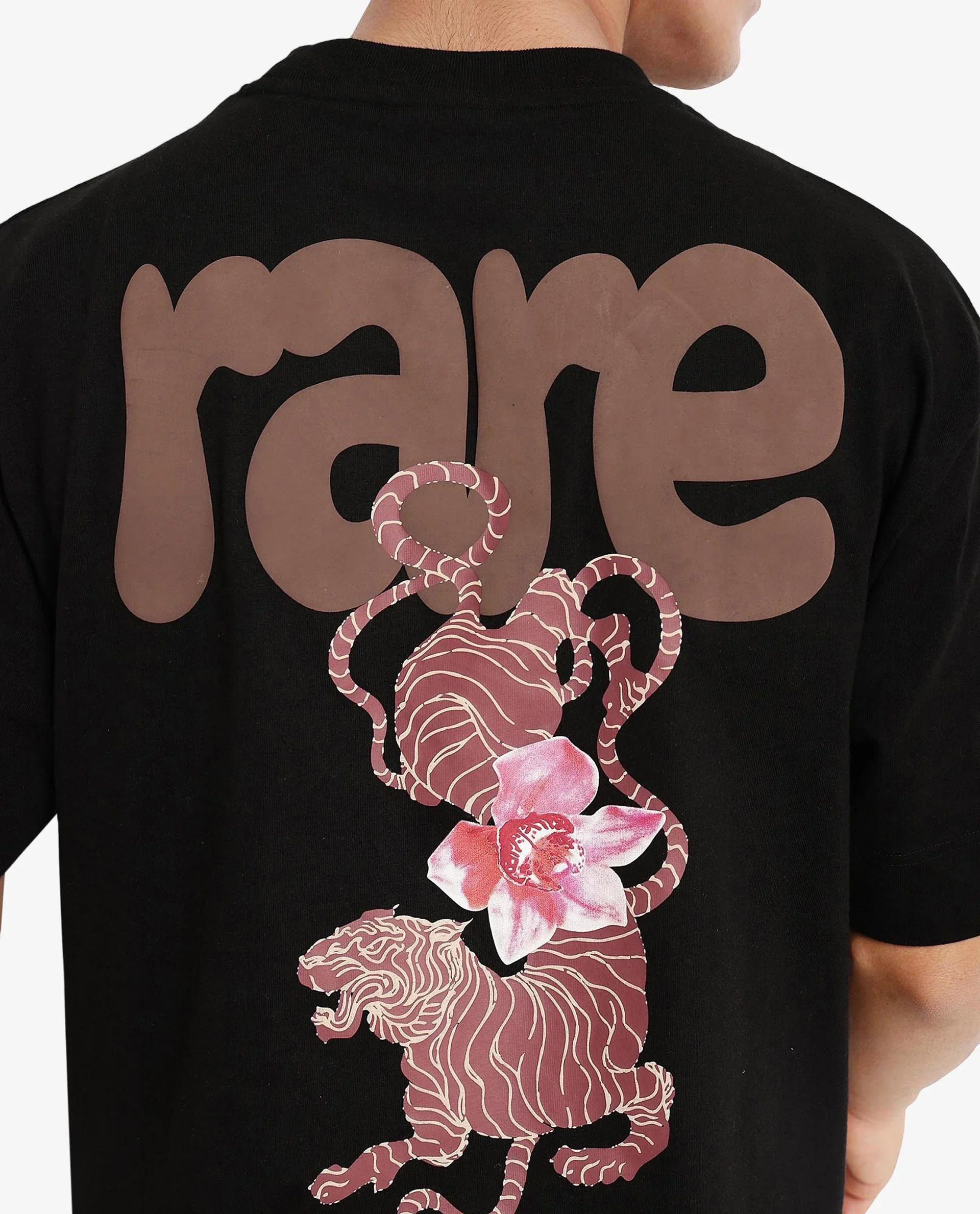 Rare Rabbit Men's Chers Black Cotton Graphic Print Oversized Fit Half Sleeve Crew Neck T-Shirt - Image 4