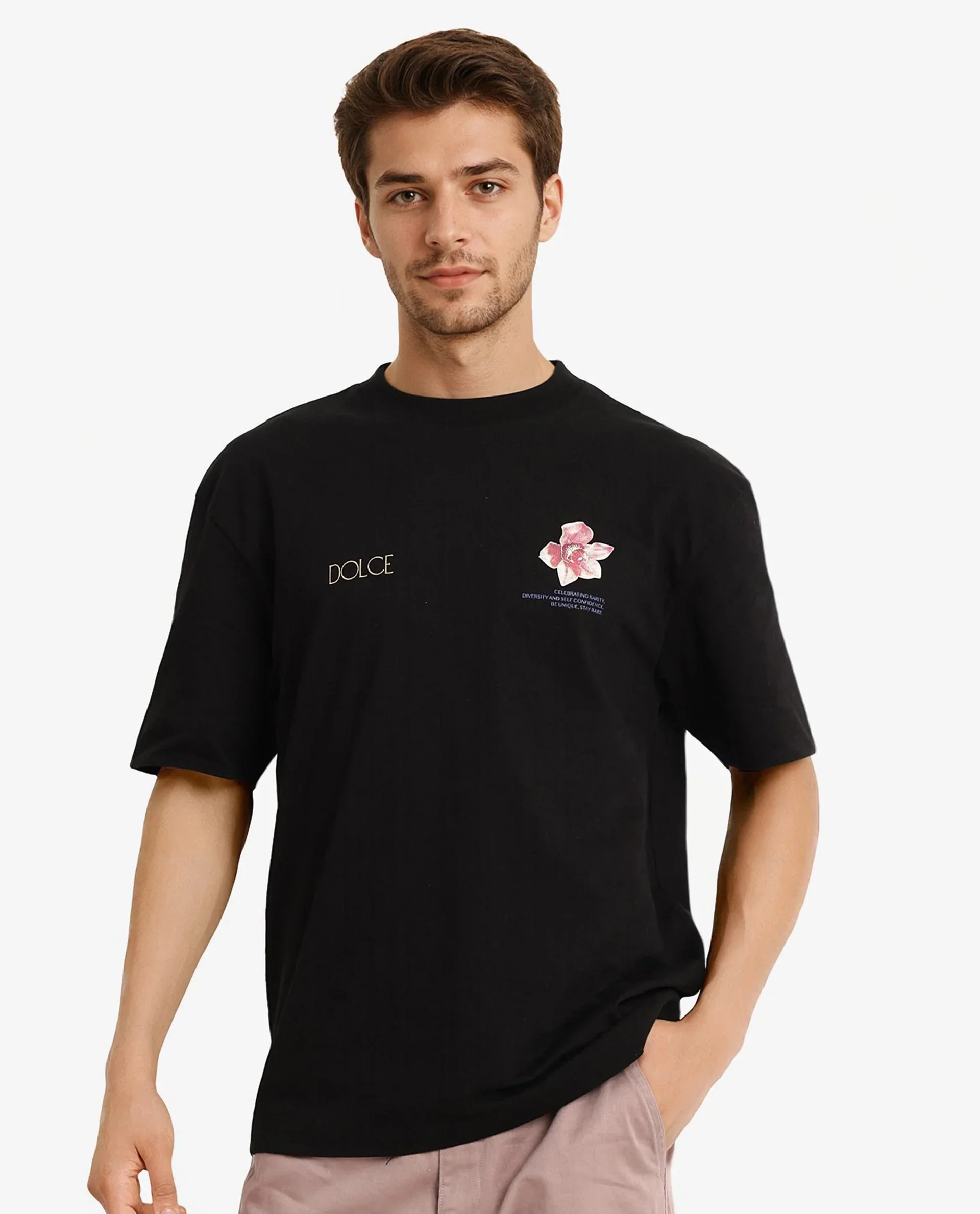 Rare Rabbit Men's Chers Black Cotton Graphic Print Oversized Fit Half Sleeve Crew Neck T-Shirt - Image 5
