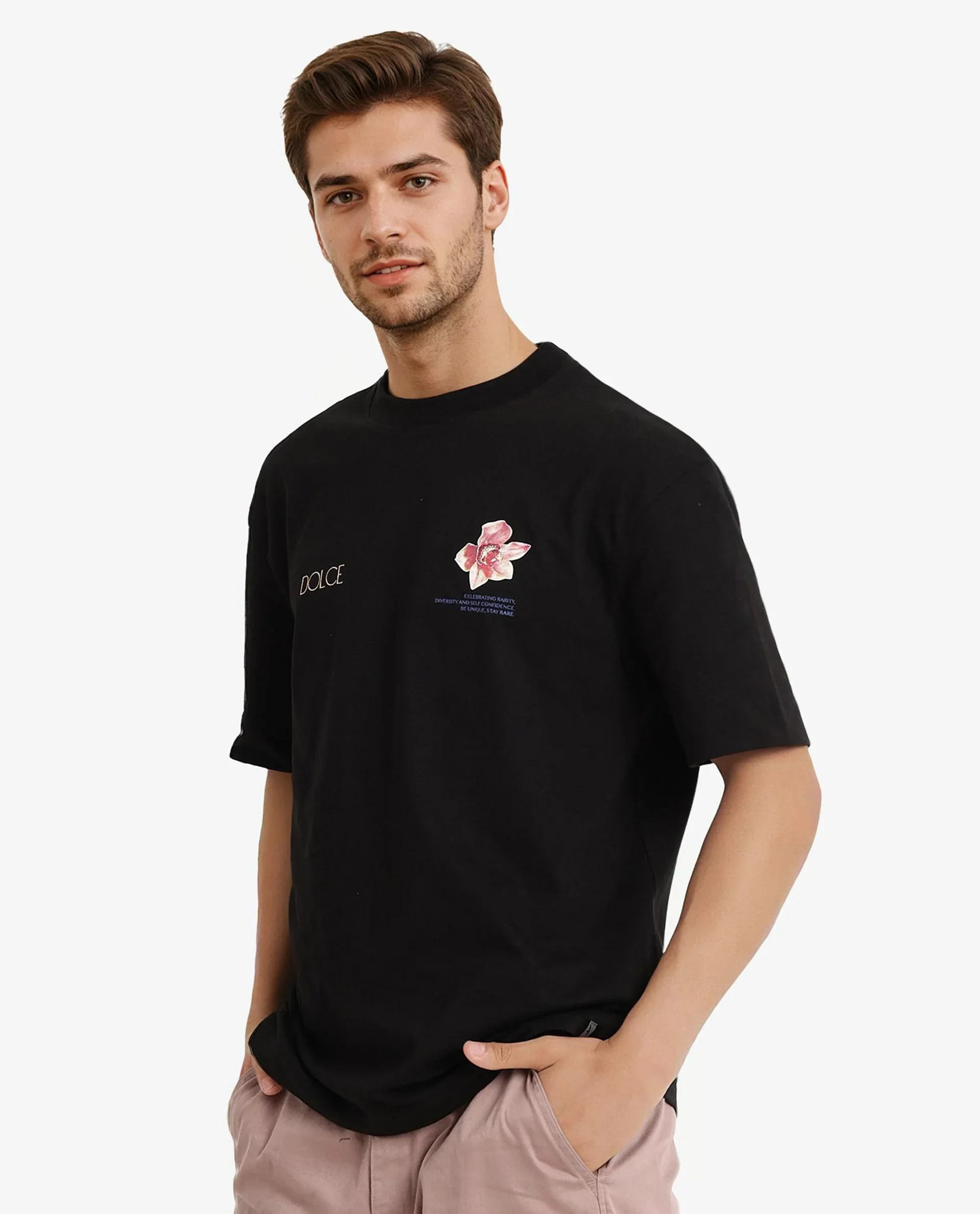 Rare Rabbit Men's Chers Black Cotton Graphic Print Oversized Fit Half Sleeve Crew Neck T-Shirt - Image 7